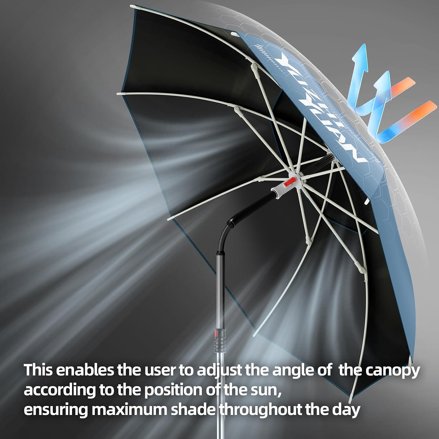 Exclusive Black Coating Outdoor Patio Umbrella, 6.5FT/7.2FT Adjustable Tilt Sun Shade Beach Table Umbrella, Heavy-Duty Nylon Canopy & Carry Bag, UV Protection Yard Umbrella for Fiushing Pool Garden