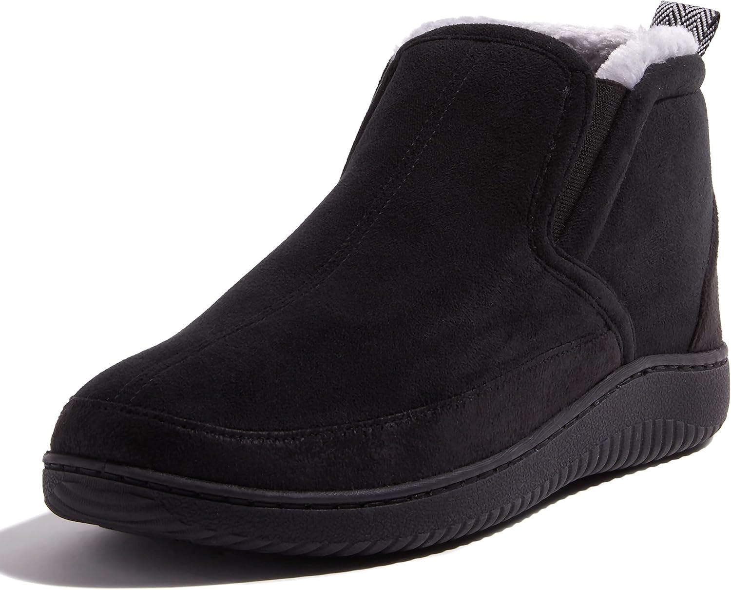 Dearfoams Men's Spencer Microsuede Indoor/Outdoor Comfort Boot with Fleece Lining Ankle, Black, 7-8