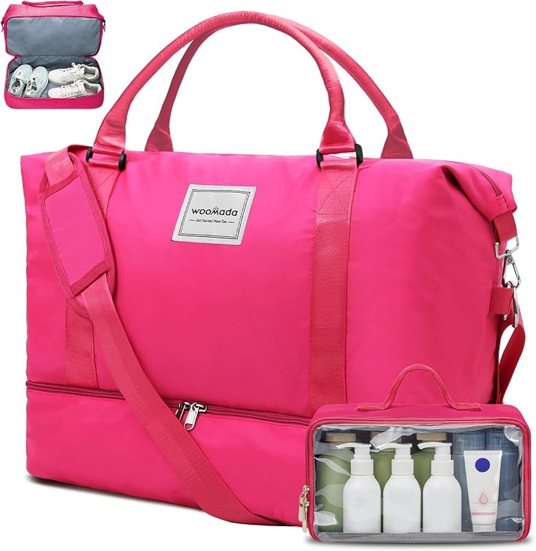 WOOMADA Weekender Overnight Bag for Women, Carry on Shoulder Travel Duffel with Shoes Compartment,Gym Bag with Toiletry Bag