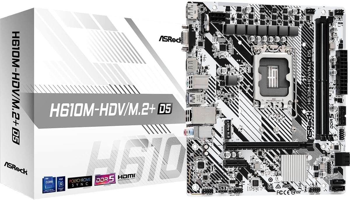 ASRock H610M-HDV/M.2+ D5 LGA 1700 Micro ATX DDR5 Intel H610 SATA 6Gb/s Micro