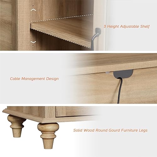 Miniatura 5 de WAMPAT Soporte de TV de granja de 4 puertas para televisores de hasta 75 pulgadas, soporte universal de vidrio y madera con 4 gabinetes de