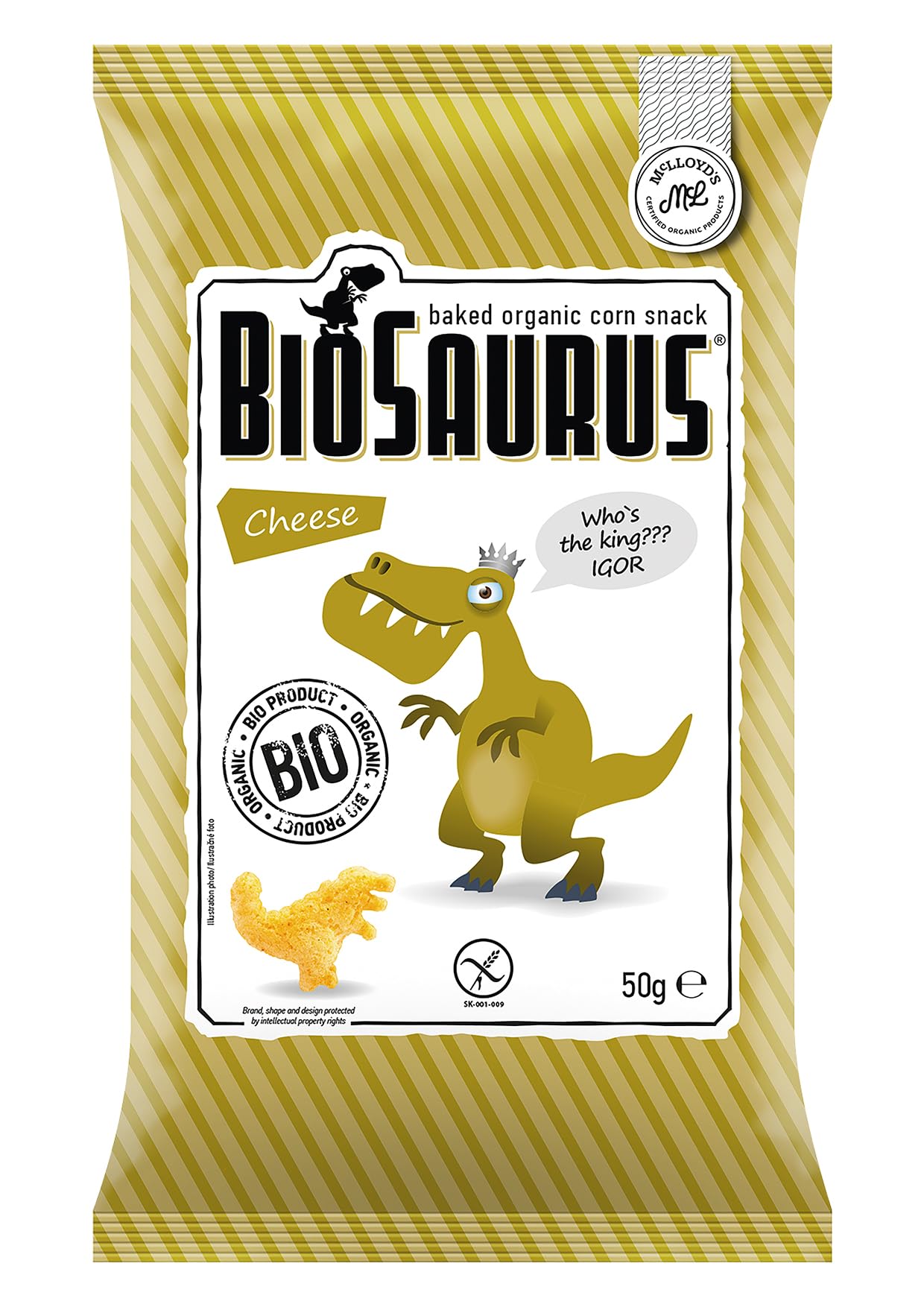 Biosaurus - Pack de 12 Bolsas de 50 Gr - Snack Ecológico de Maiz con Queso - Apto para Veganos