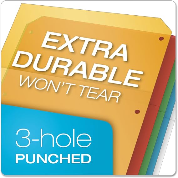 TOPS Cardinal Poly Ring Binder Pockets, No Tabs, Double Pocket, Multi-Color (84007), Letter Size, 5 Folders per Pack