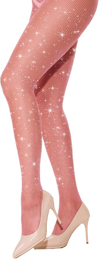 Sparkly Fishnet Tights Glitter Hosiery High Waist Pantyhose Leggings Diamond Shinny Fine Mesh Stockings