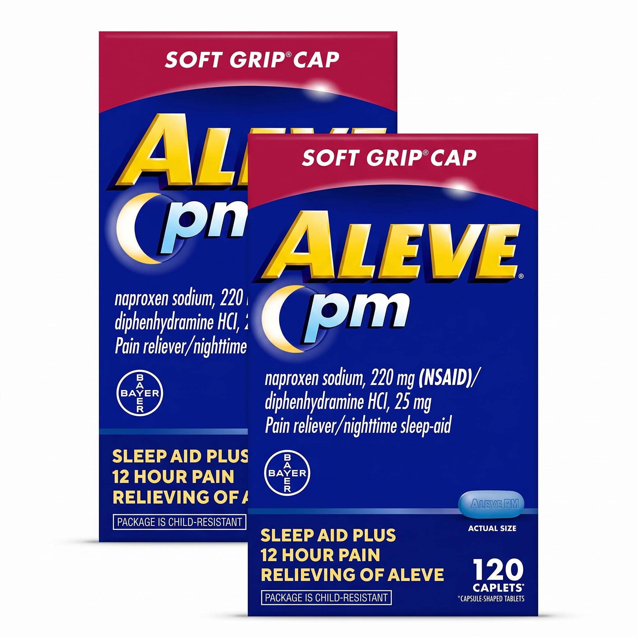 Aleve PM Sleep Aid Plus Pain Reliever Caplets,Naproxen Sodium &amp; Diphenhydramine HCl,Nighttime,120 Count (Pack of 2)