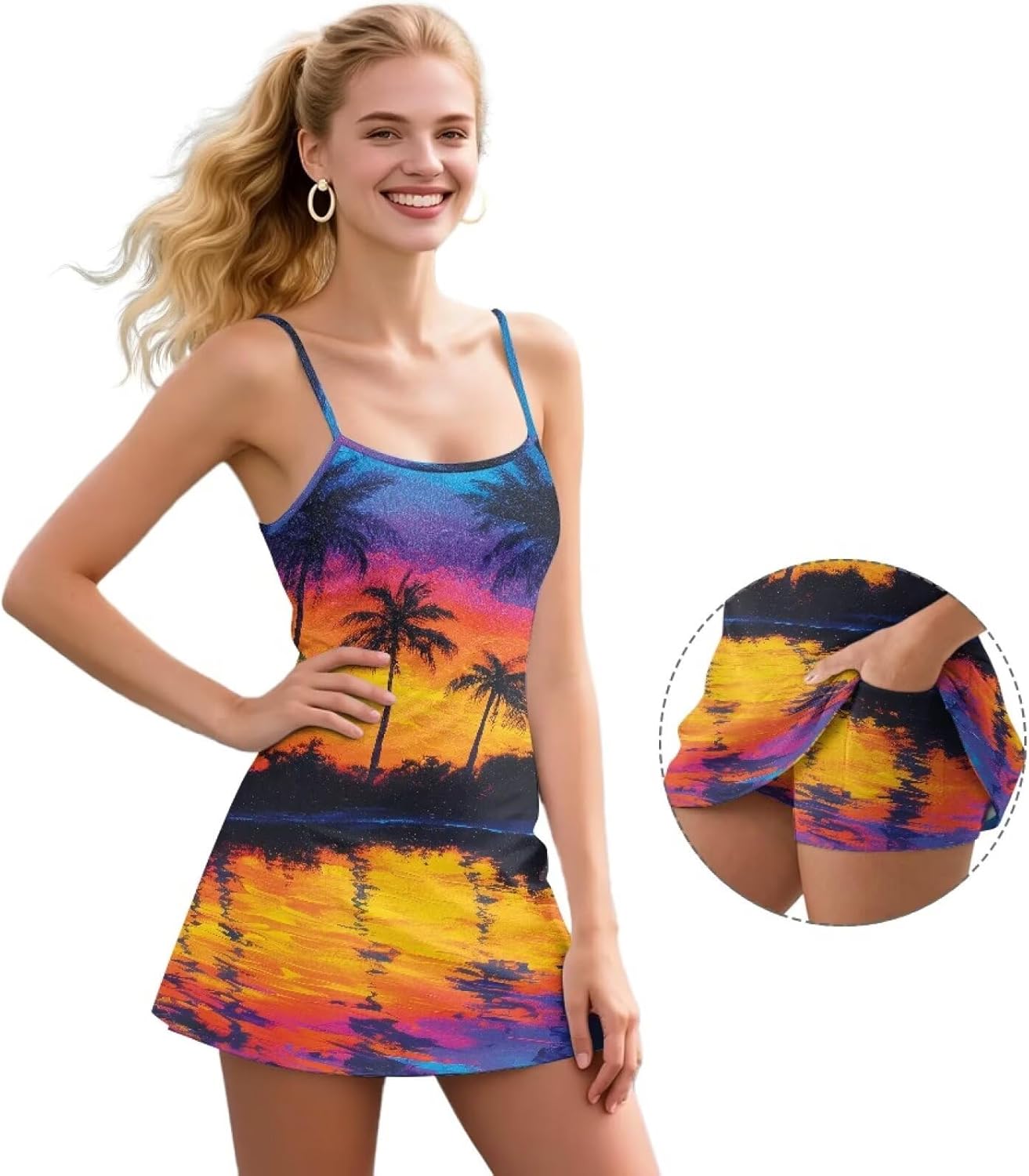 Women Tennis Sets with Shorts Underneath Spaghetti Strap Athletic Outfits Casual Sports Dress