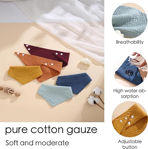 Miniatura 5 de Baberos de muselina, paquete de 8 baberos bandana para bebé, algodón suave extra absorbente, babero para babear y dentición