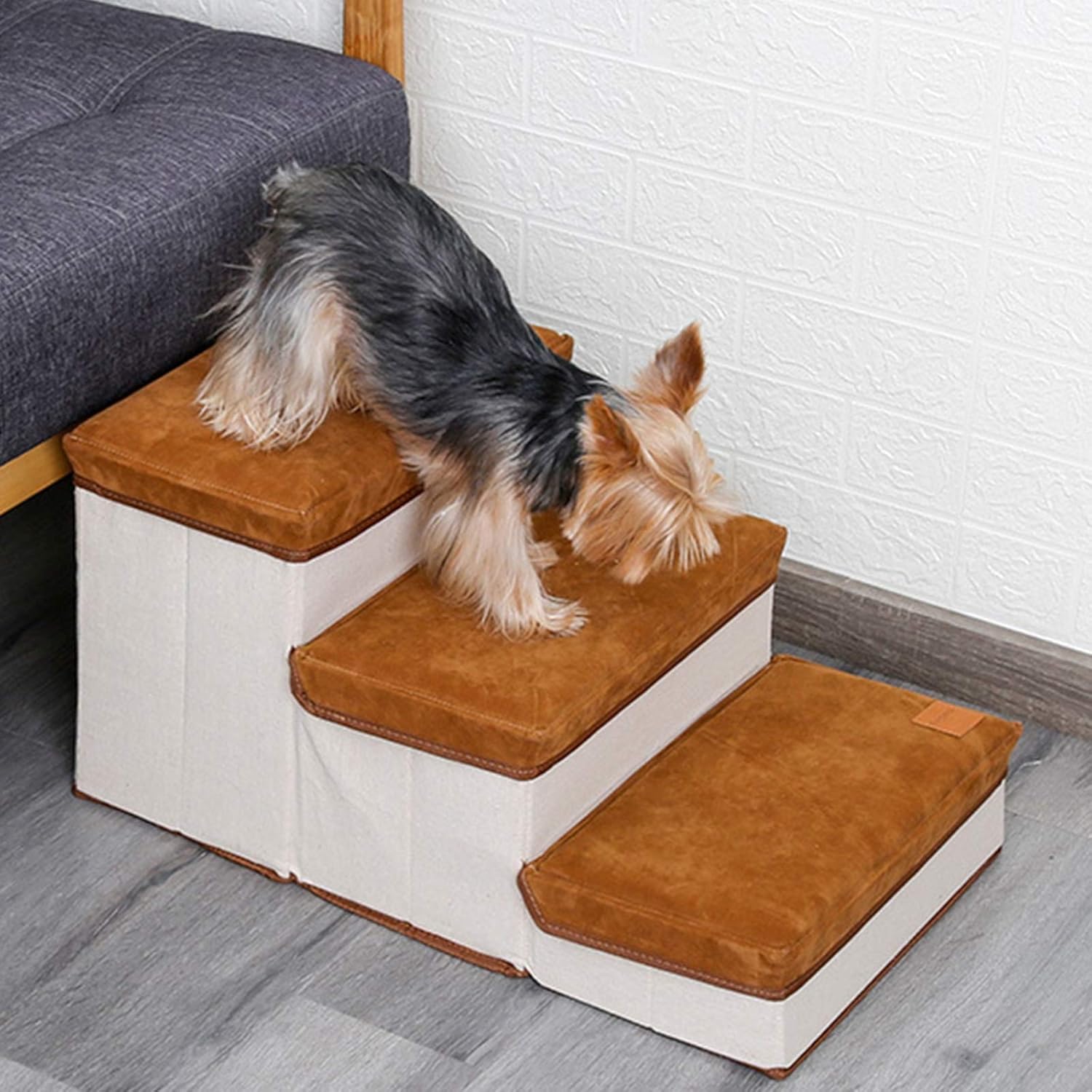 Foldable Pet Steps/Stairs, 3-Step Storage Stepper, Durable Dog Ramp,Easy to Set Up Dog Stairs Ladder, Indoor Pet Ramp Sofa Bed for Dogs Puppies, Hold Up to 55 Lbs Small&Medium Size Dogs
