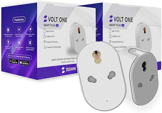 ZESWIN Volt One 16A Wi-Fi Smart Plug with Energy Monitoring, App Control, Alexa &amp; Google Home Support – Heavy Duty Socket ...