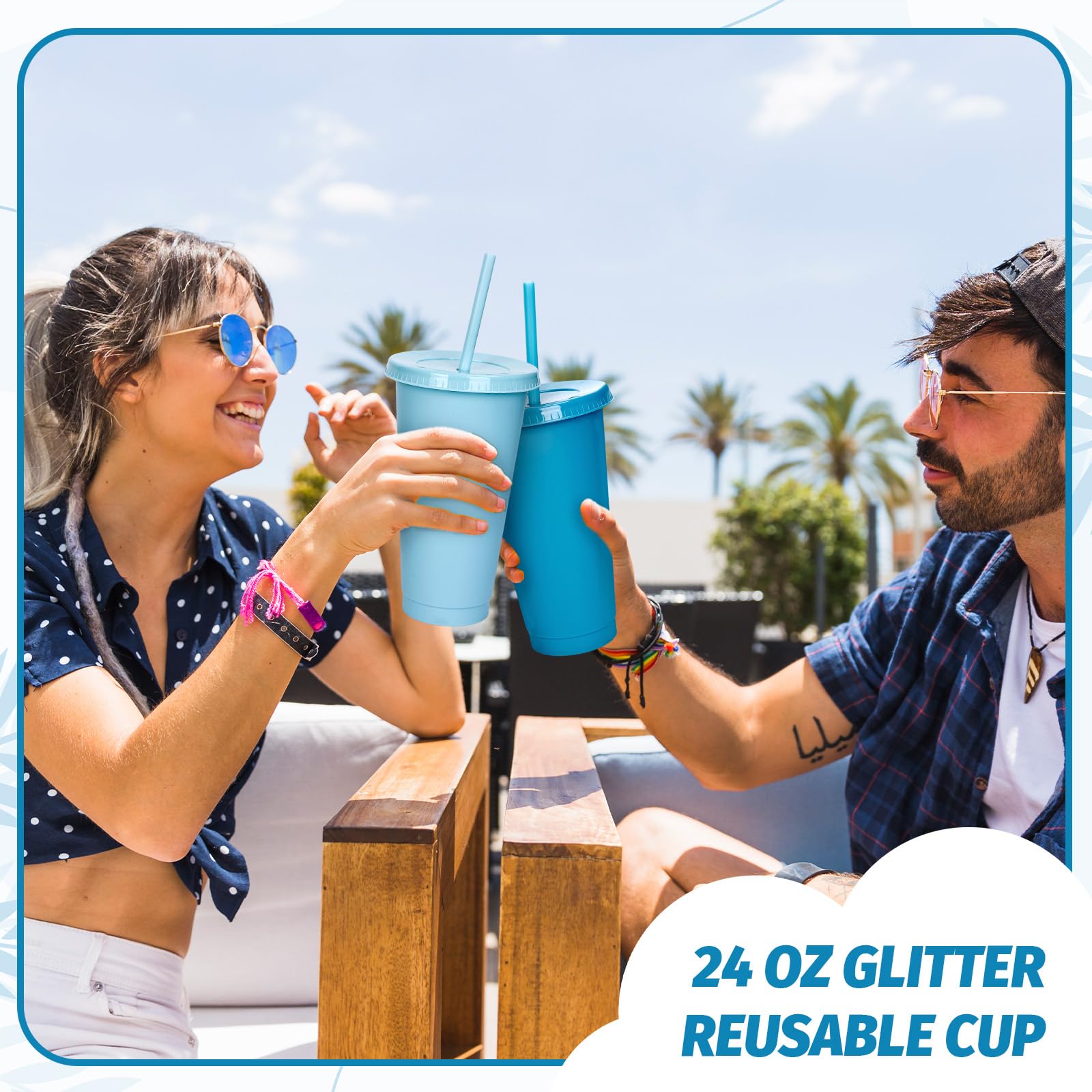 Whaline Lot de 12 gobelets en plastique réutilisables avec couvercles plats avec couvercles plats – Gobelets de voyage réutilisables pour café glacé, boissons, boissons – 3 couleurs – Accessoires de