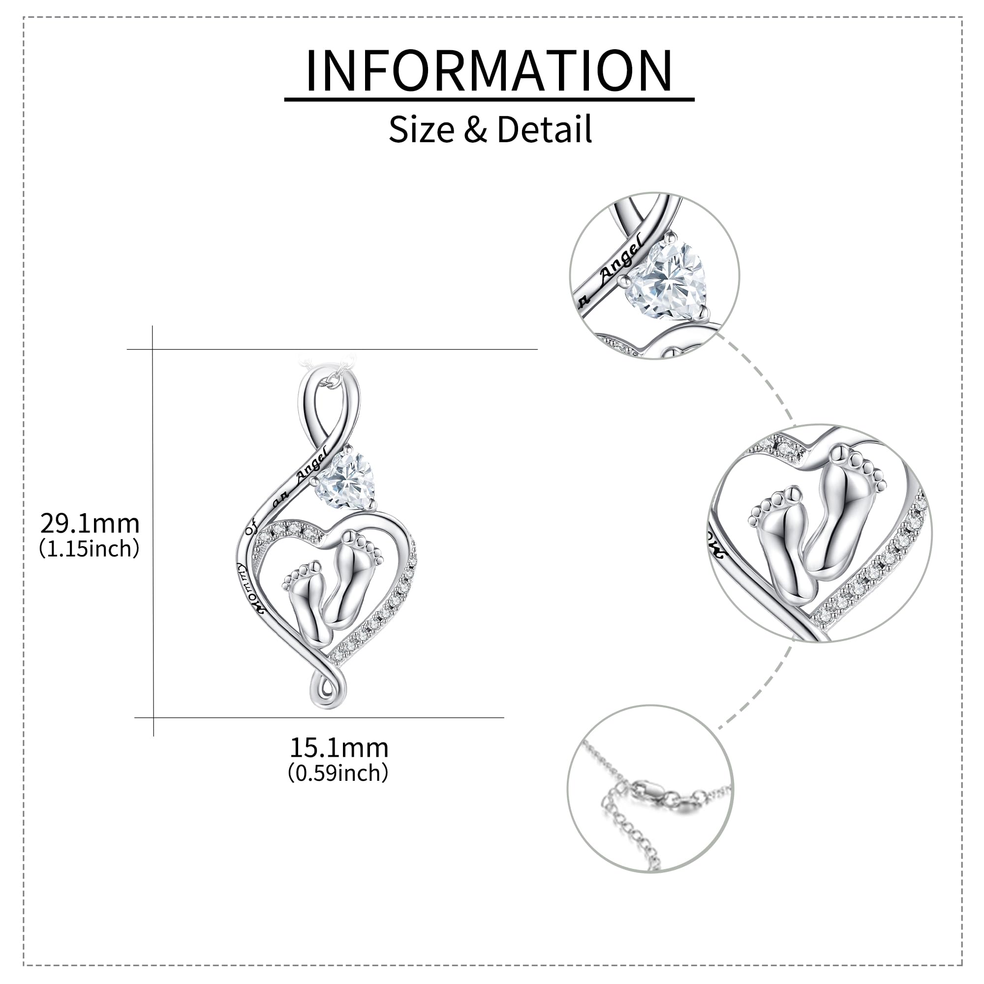 Collar de plata de ley con colgante de mamá de un ángel con pies de bebé, pérdida del embarazo, joyería conmemorativa para mujer, Plata esterlina