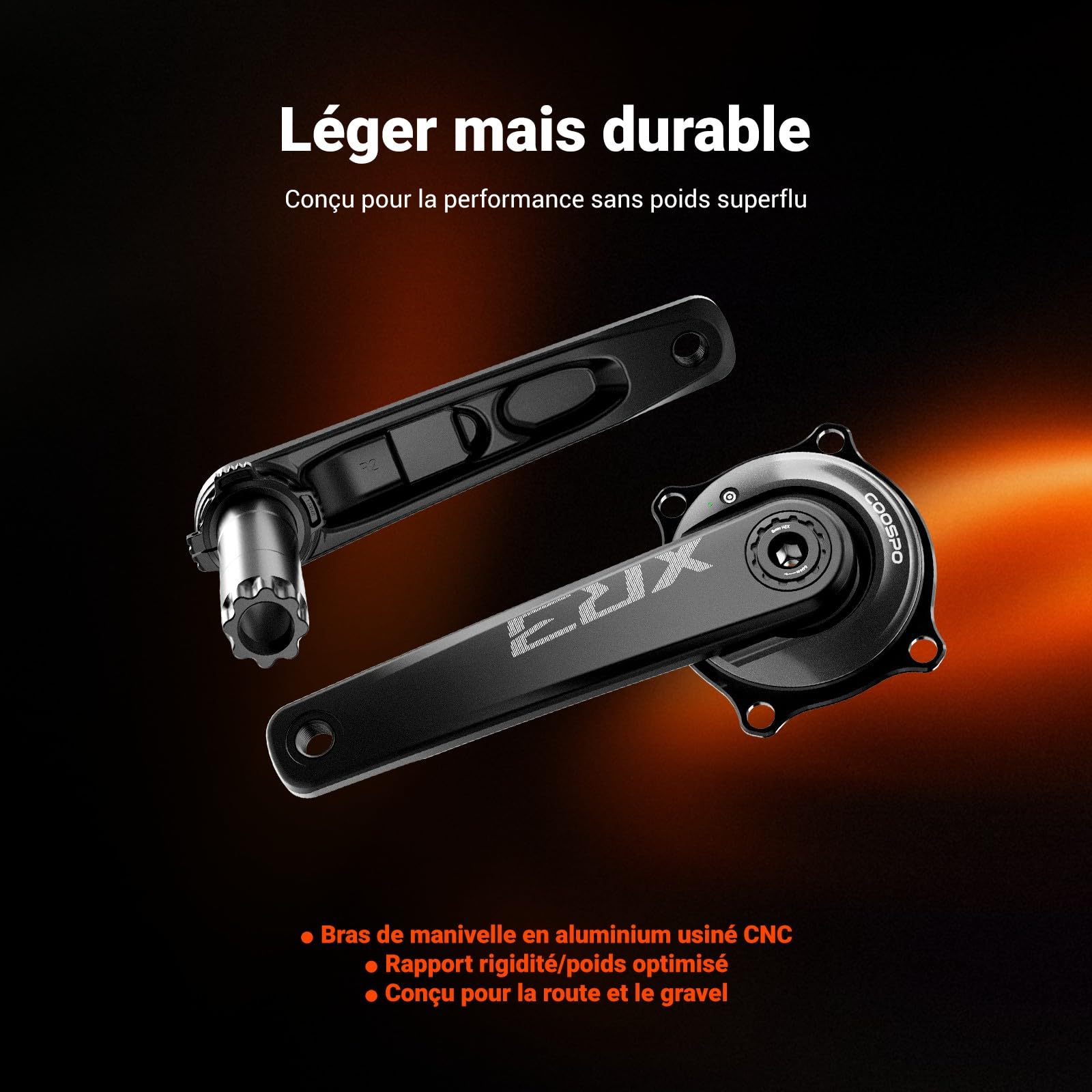 CooSpo Compteur de puissance S10, 160–172,5 mm, BLE/ANT+ pour Easton 110 BCD 4 boulons, précision ± 1 % de suivi des données, batterie 300 H pour cyclisme intérieur/extérieur
