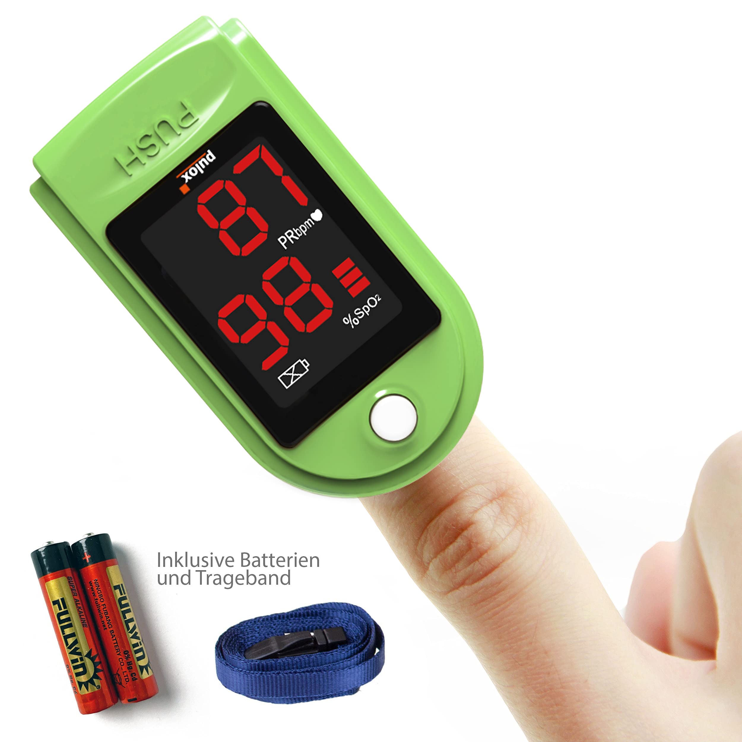 Pulsossimetro Pulox-PO-100 con display a LED saturimetro in colore verde