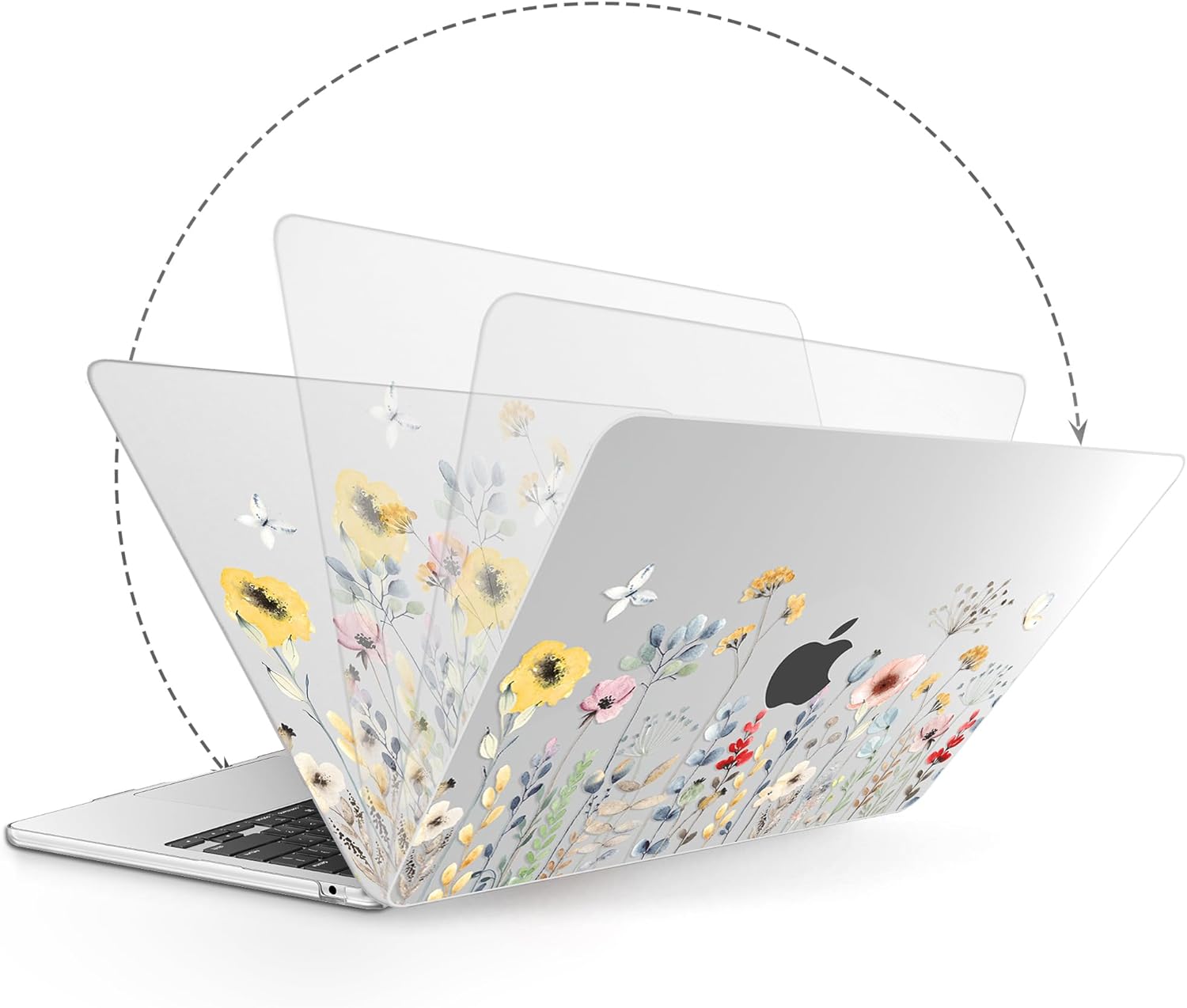 G JGOO Compatible with MacBook Air 13 inch Case 2026 2025 2024 2023 2022 M4 A3240 M3 A3113 M2 A2681, Clear Hard Shell for MacBook Air 13.6 inch Case + Keyboard Cover + Screen Protector, Garden Flower - Image 3