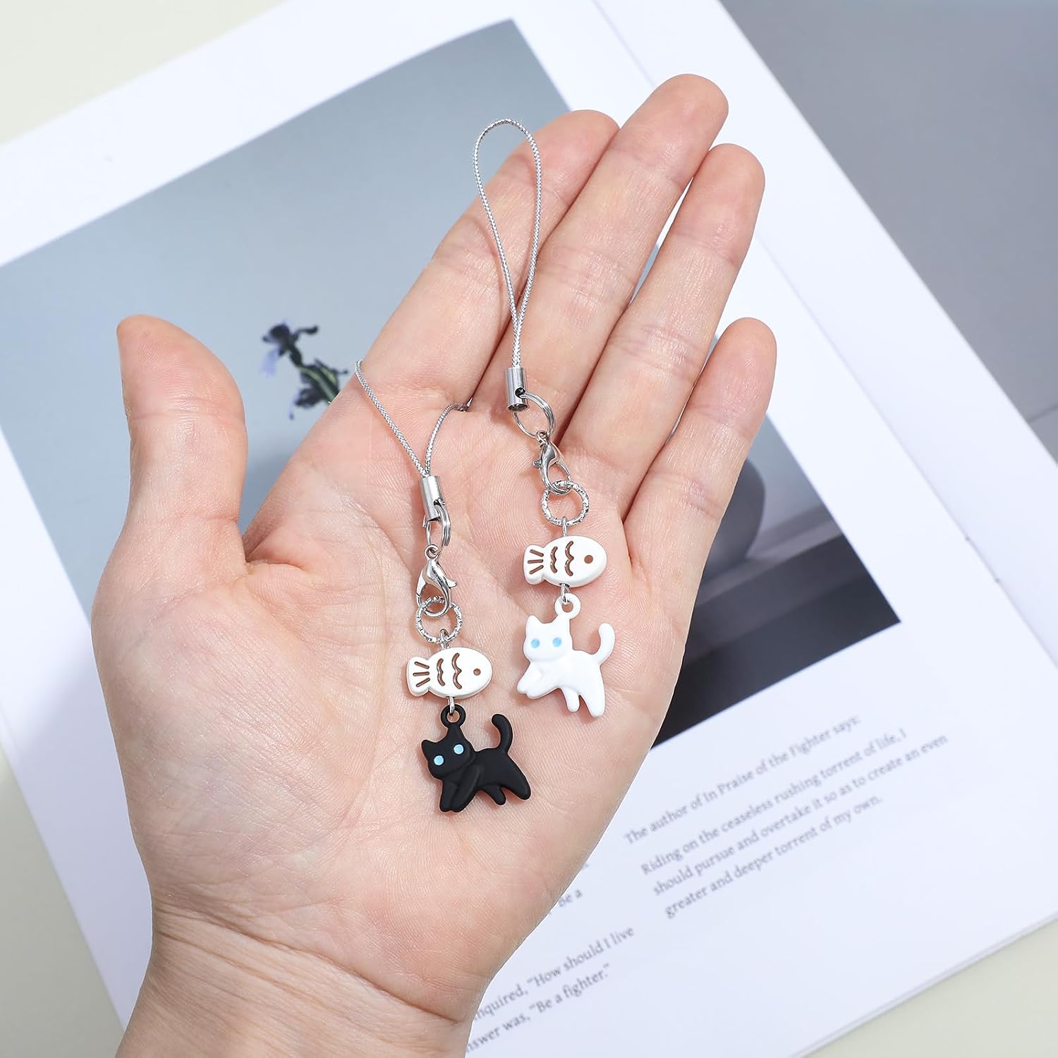 Ymapinc Mini Cat Phone Charm - Mini Cat Fish Bag Charms, Metal Kawaii Charm for Cell Case Matching Phone Pendant