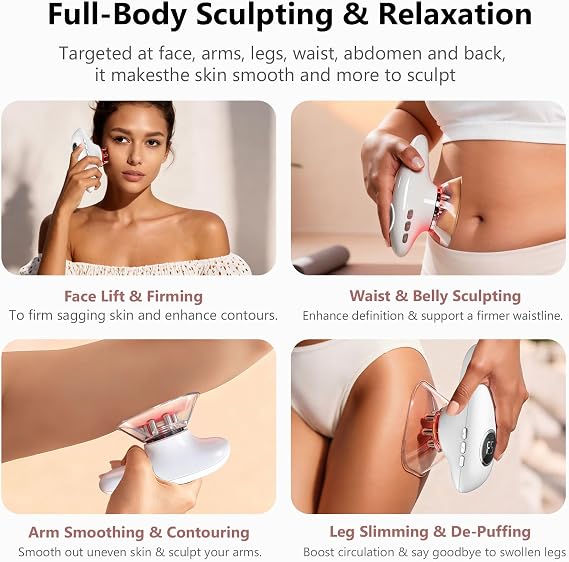 CXGRISE Body Sculpting Machine, 4 in 1 Cellulite Remover for Legs, Adjustable Cellulite Massage Tool, Home Use Cupping Therapy Tool for Belly, Waist, Arms, Legs and Face (Beige)