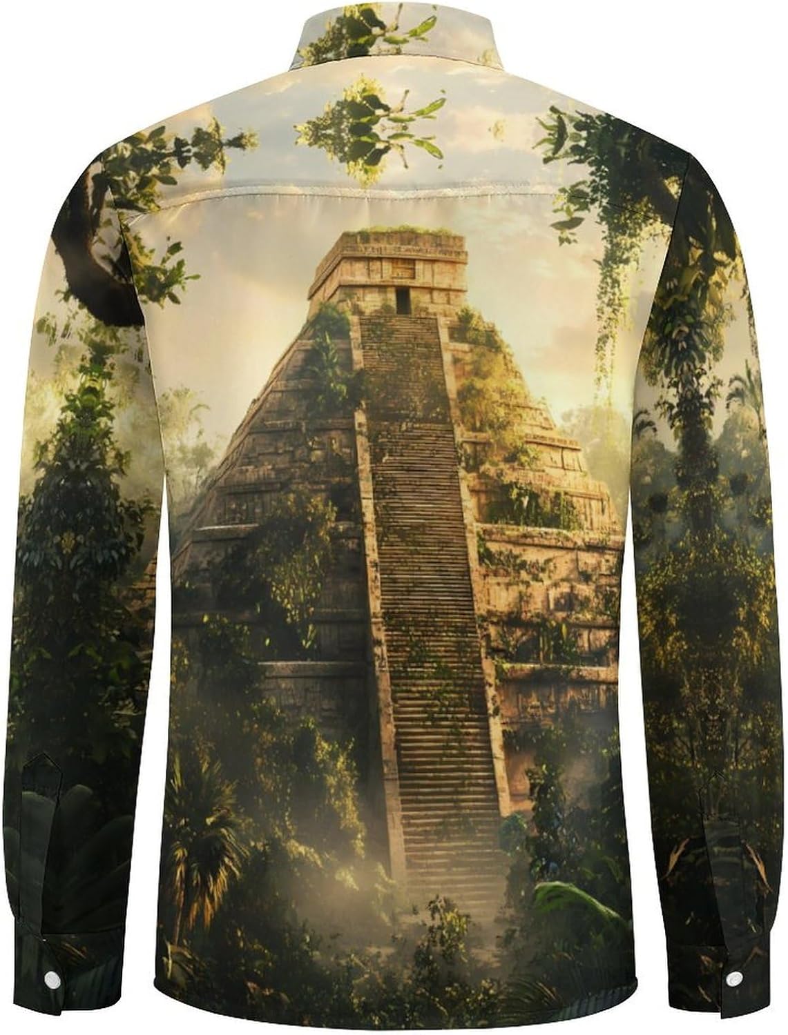 Mayan Pyramid Long Sleeve Shirts Casual Dress Shirt Button-down T-shirts for Men