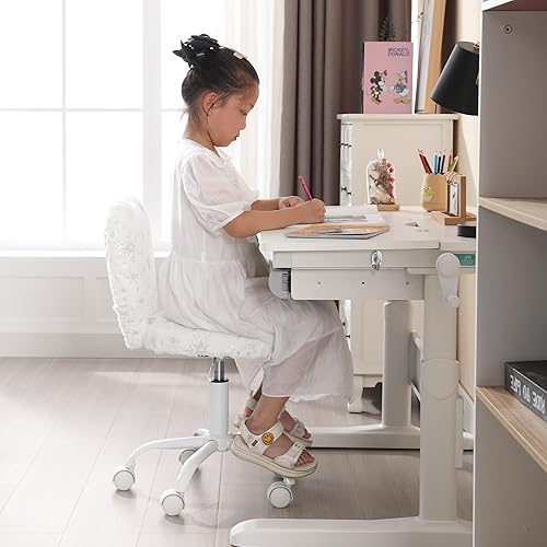 Miniatura 8 de chairus Silla de escritorio para niños, silla de estudio de piel sintética para adolescentes, silla de tocador ajustable en forma de corazón para