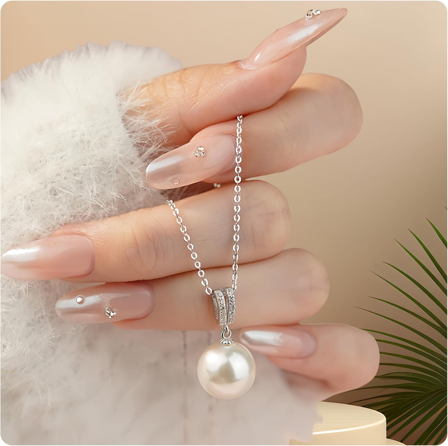 925 Sterling Silver Freshwater Pearl Necklaces, Dainty Silver Pearl Pendant Necklace with Cubic Zirconia for Wedding Party Daily