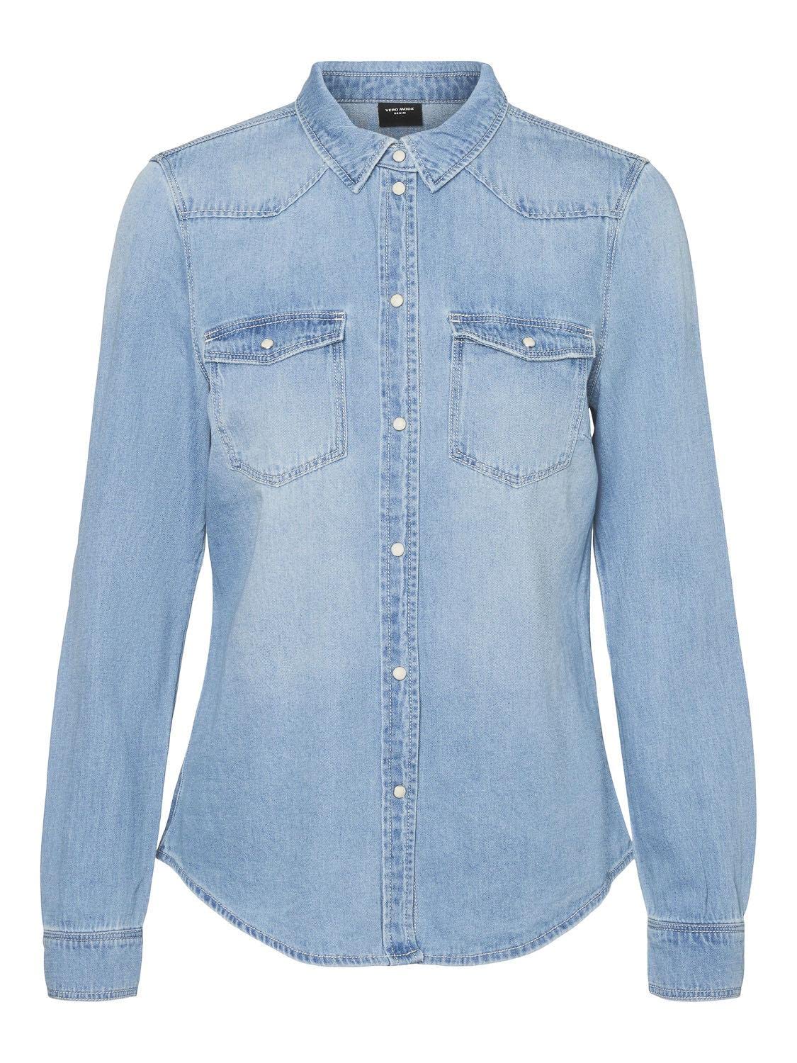 VERO MODA Women's Vmmaria LS Denim Slim Shirt Mix New Noos Blouse