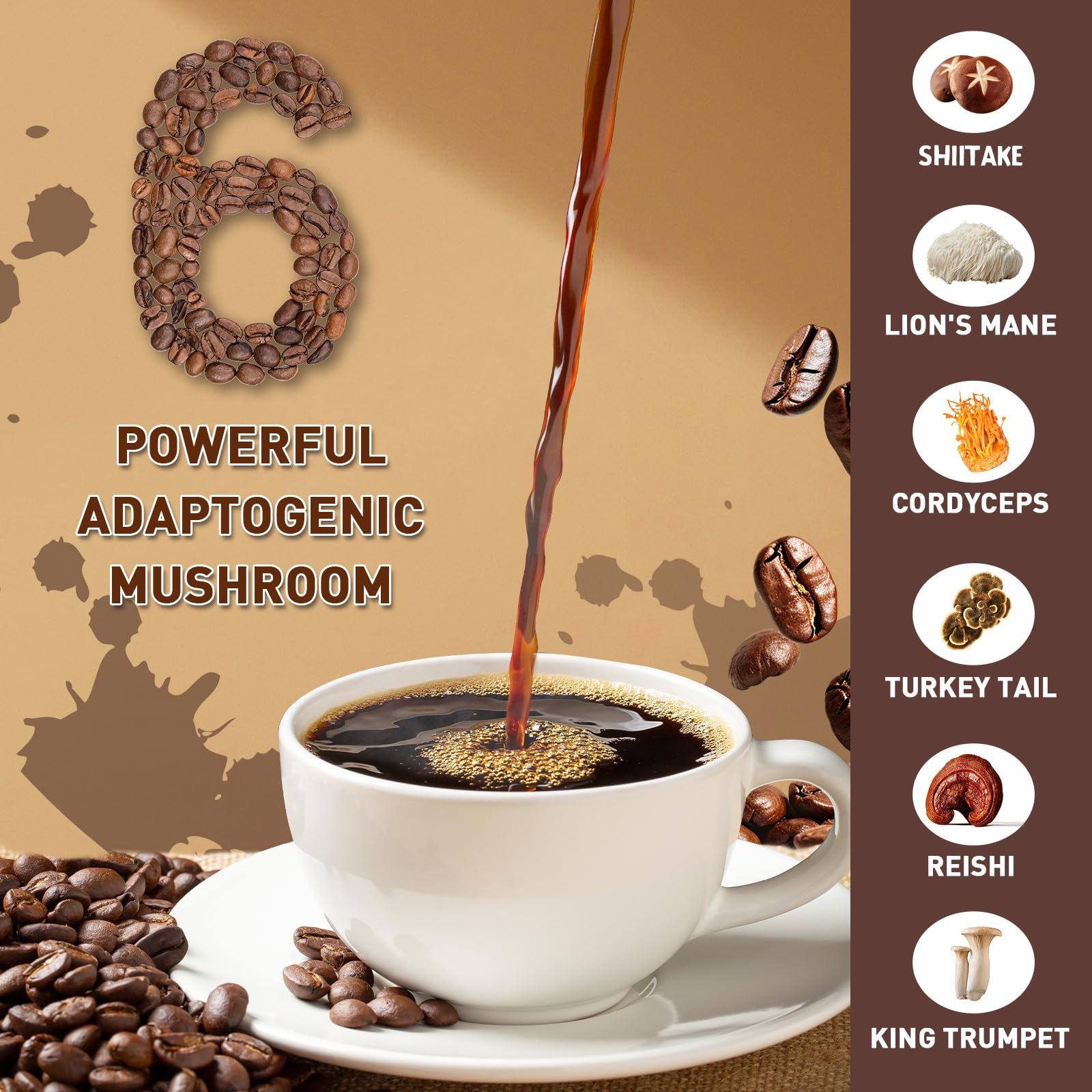 Mushroom Coffee | Enhanced Focus, Boosted Immunity, Improved Energy | 6 Adaptogenic Mushrooms: Cordyceps, Reishi, King Trumpet, Shiitake, Lion's Mane & Turkey Tail | 45 Servings — Amazon image 3