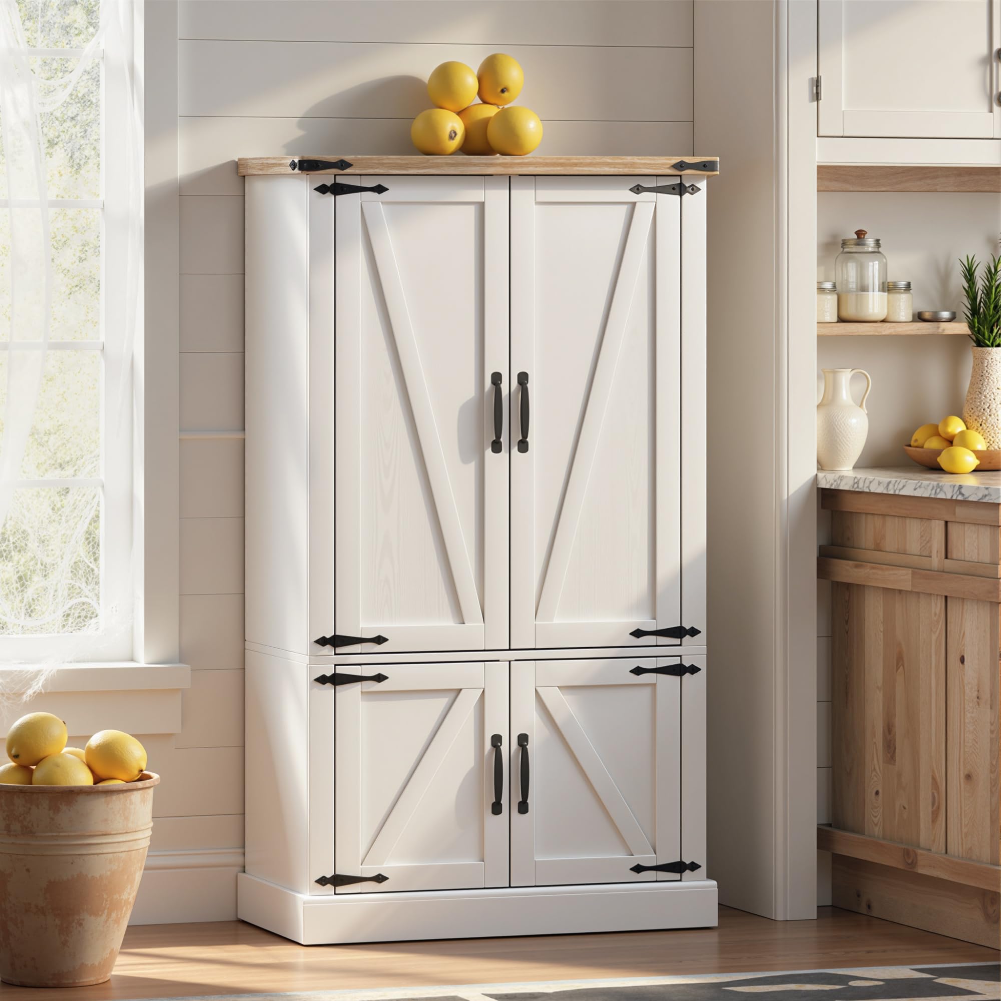 HOMCOM Credenza da cucina, mobile da cucina, mobile per porcellane, 4 ante, 6 portaspezie e ripiani regolabili, stile rustico, mobile contenitore per soggiorno, sala da pranzo, 76,3 x 40 x 136 cm,