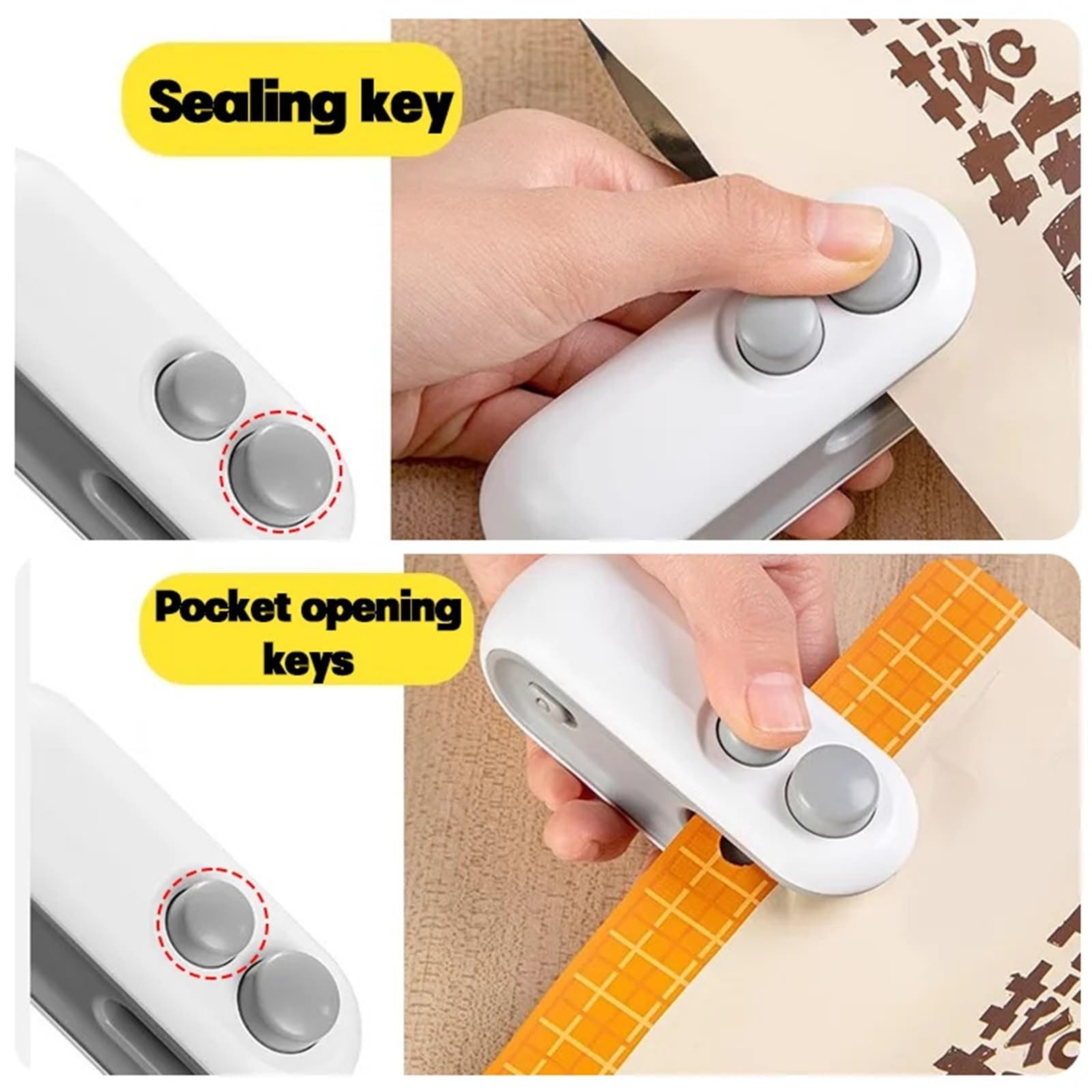 Sellador al vacío, mini máquina de sellado de bolsas de calor eléctrica, bolsas selladoras de paquetes 2 en 1 de plástico de mano (blanco)