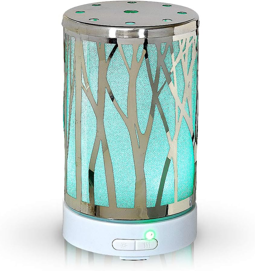 AROMAR Essential Ultrasonic Oil Diffuser Cool Mist humidifier & Aromatherapy - Metallic Finish Diffusers for Essential Oils with Auto Shut-Off and 7 Colors LED for Any Space 100ml.-Silver Prosperity-