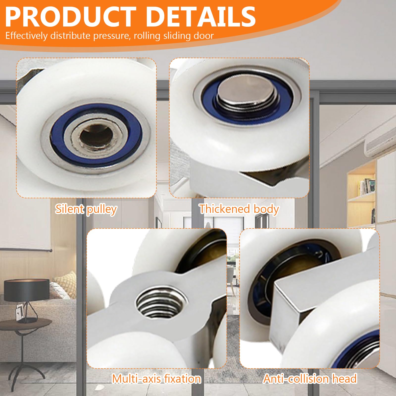 8 ruedas para puertas correderas, 44 x 22 mm, ruedas para puertas correderas, ruedas para puertas correderas con 4 ruedas, para balcón, cocina, baño