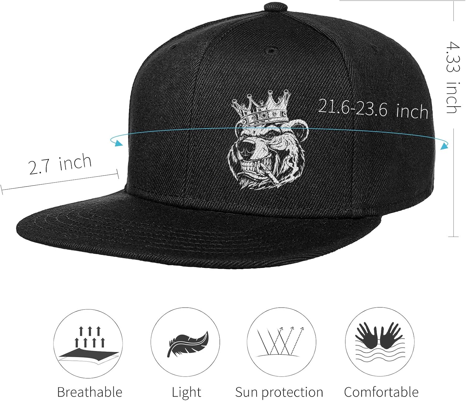 Negi Bear King Theme Trucker Hat Men Bears Hat, Classic Snapback Hats for Men Women, Black Bear Gifts Snapback Trucker Hats : Everything Else