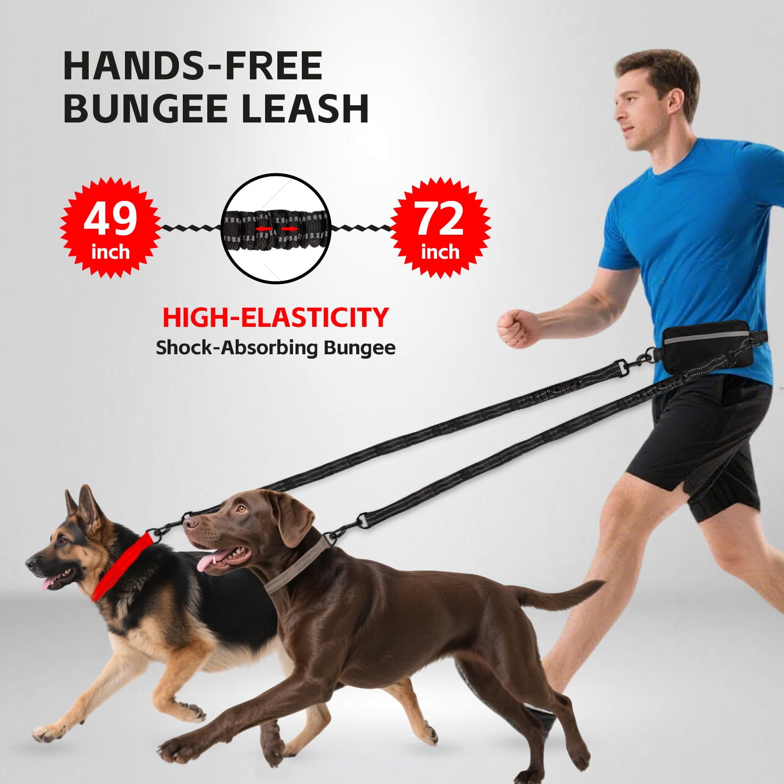 TAIMUTTAL Hands Free Dog Lead for 2 Dogs with Waist Belt & Large Pouch, Waist Dog Lead for Running Walking, Hiking & Jogging - Image 3