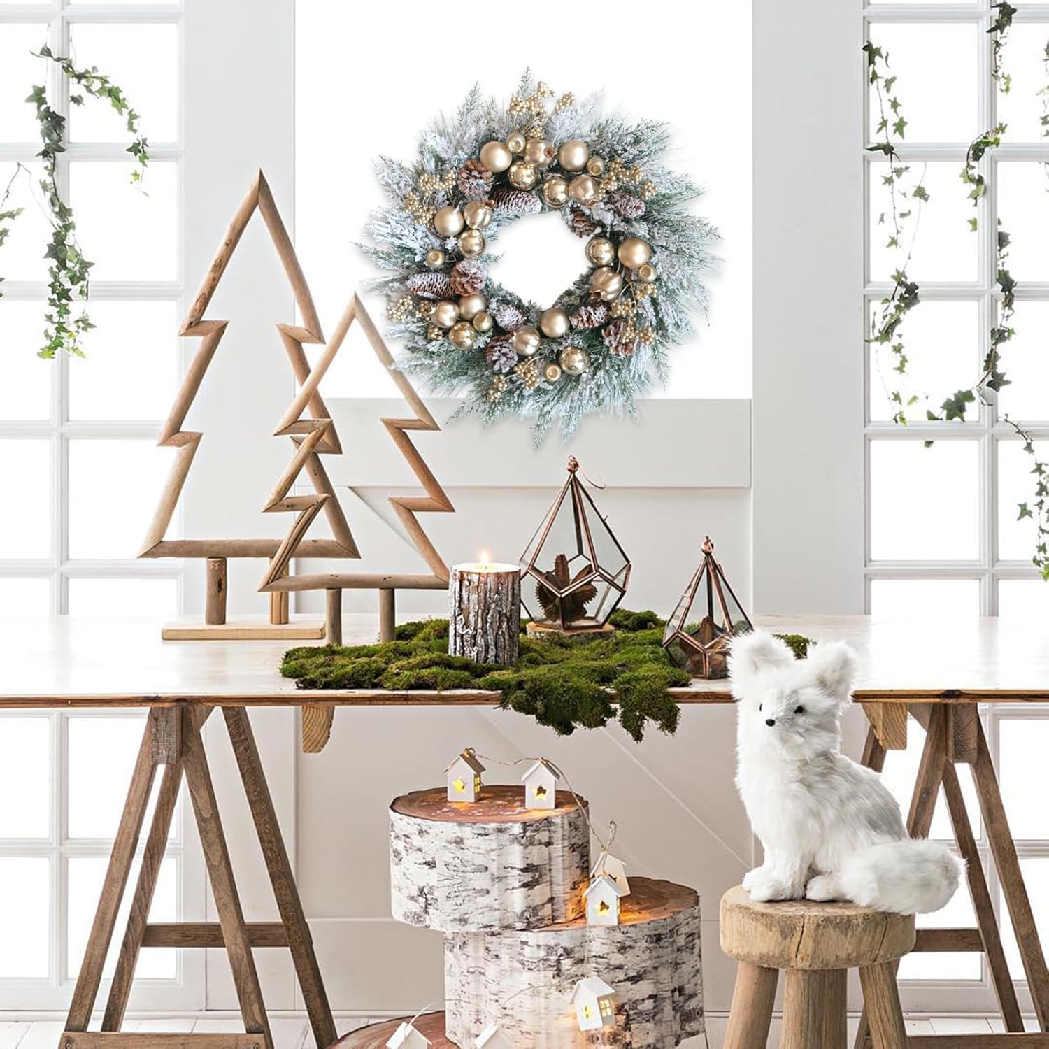 Artificial Christmas Wreath for Front Door 24 Inch Door Wreath with Pine Needles Pine Cones and Gold Ball Winter Farmhouse Home Hoilday Christmas Party Decorations Indoor/Outdoor - Image 5