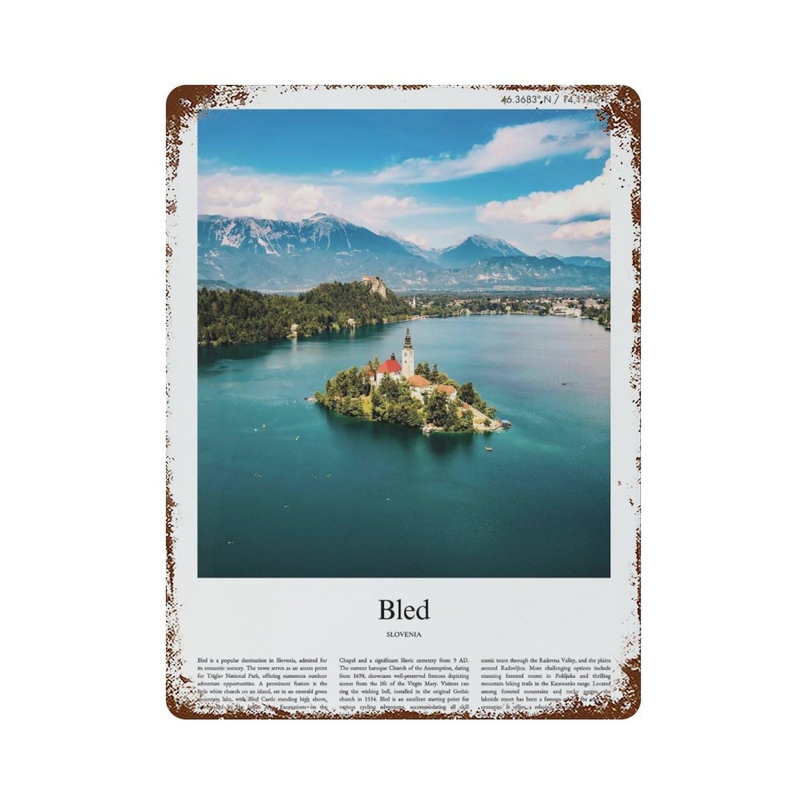 xiaoxiaoshen Bled Slovenia City Scenery Wall Decor Art Metal Tin Poster Modern Home Decor Art Home Bar Shop Decorations Vintage Sign 40x30cm
