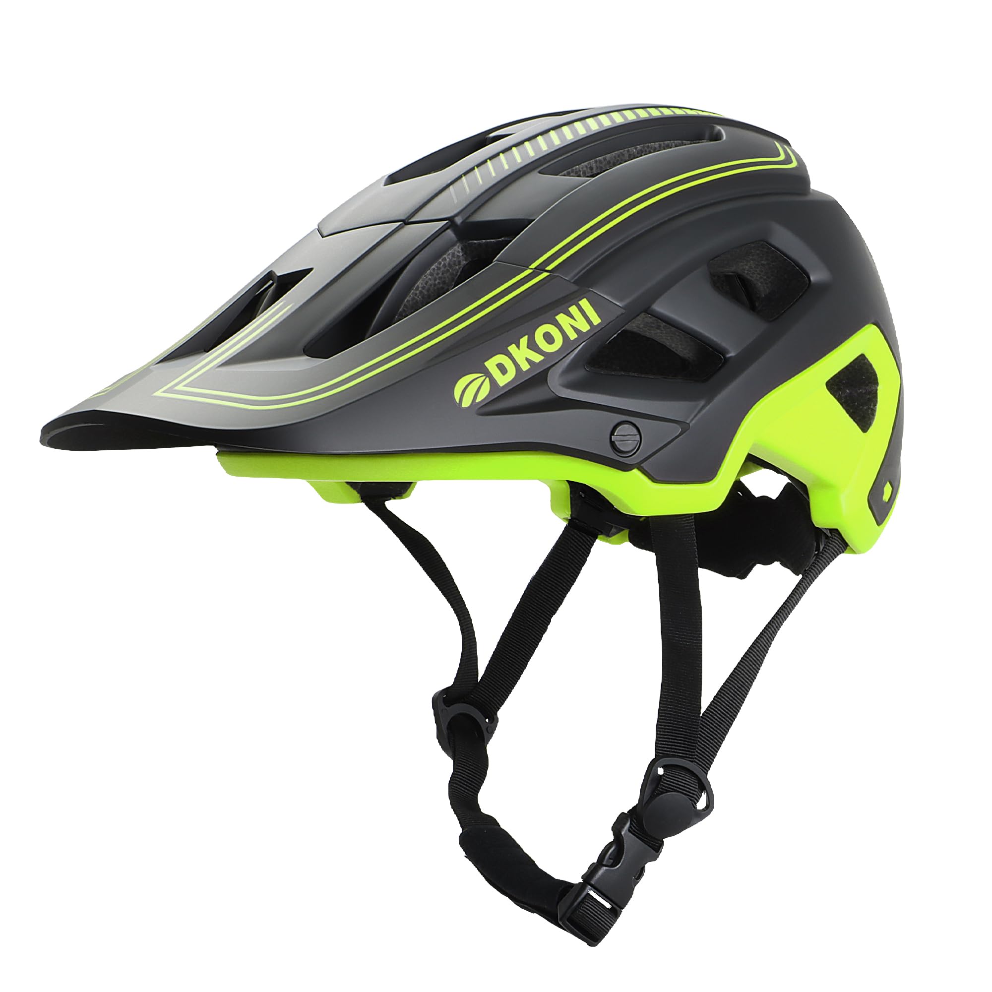 DKONI MTB Mountain Bike Helmet for Youth and Adults, Unisex, Lightweight, Adjustable Fit 54-61cm, Removable Visor and Liners, 17 Large Air Vents (Black Yellow) โ image 1