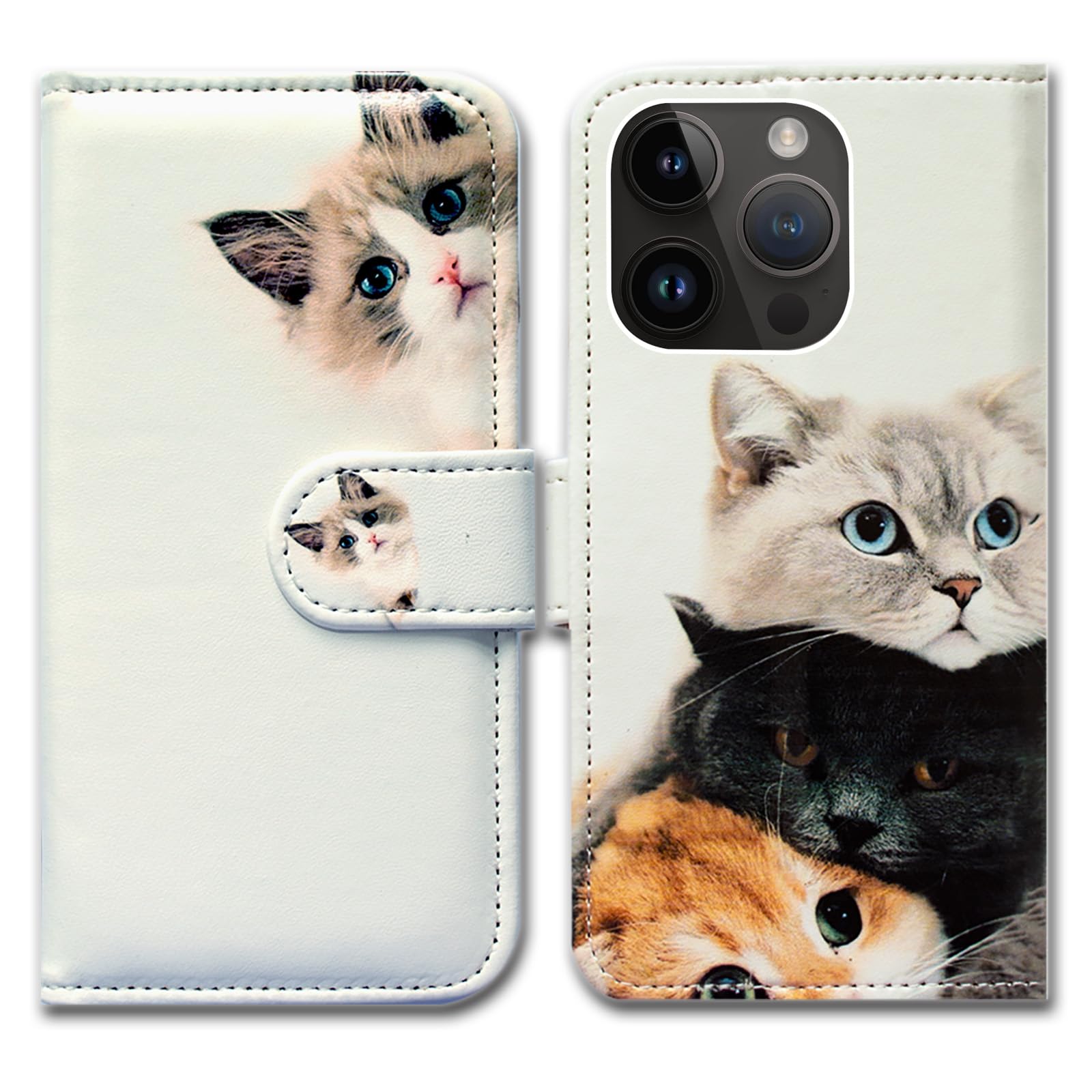 Bcov Case for iPhone 16 Pro,Cute Brown Cat Leather Flip Phone Case Wallet Cover with Card Slot Holder Kickstand Case for Apple iPhone 16 Pro