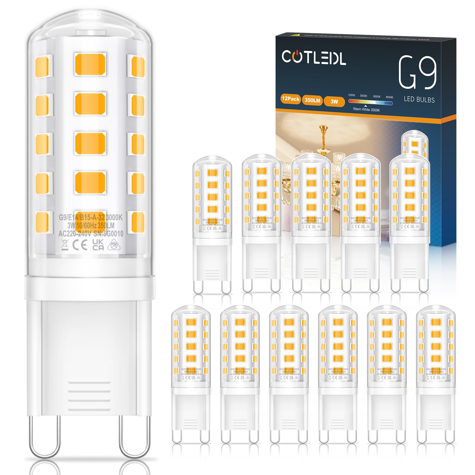 COTLEDL 12er G9 LED Lampe Warmweiß, 3W LED Leuchtmittel G9 Glühbirne Ersatz 30W 40W Halogenlampe, 350LM Warmweiss 3000K Nicht Dimmbar Kein Flimmern 360° Abstrahlwinkel Energiesparlampe