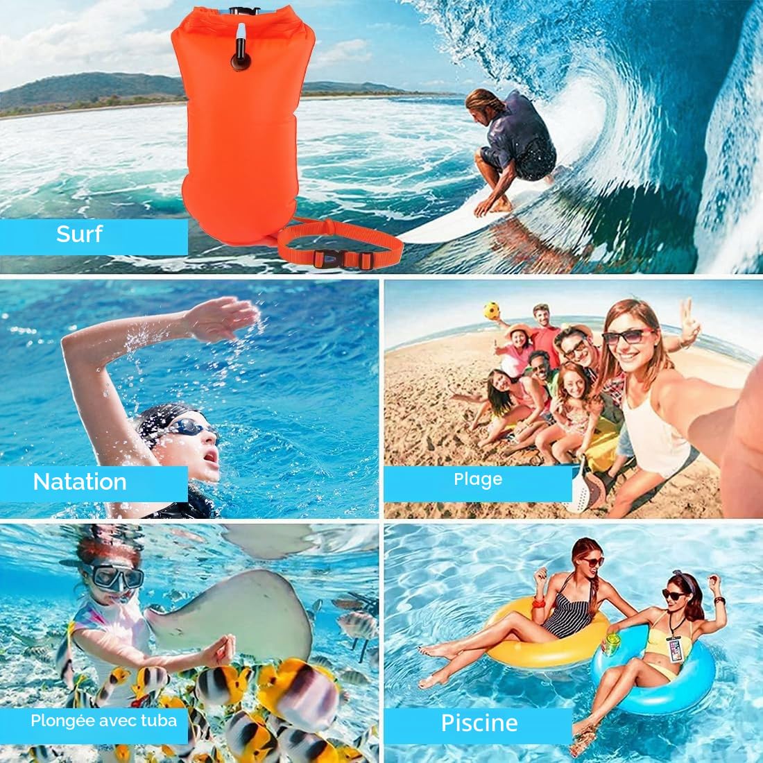 Bouée de natation, sac sec, boj de natation gonflable, Swimming Buoy, objets de valeur à la piscine du lac, Swim Bubble pour surfeurs, natation, canotage