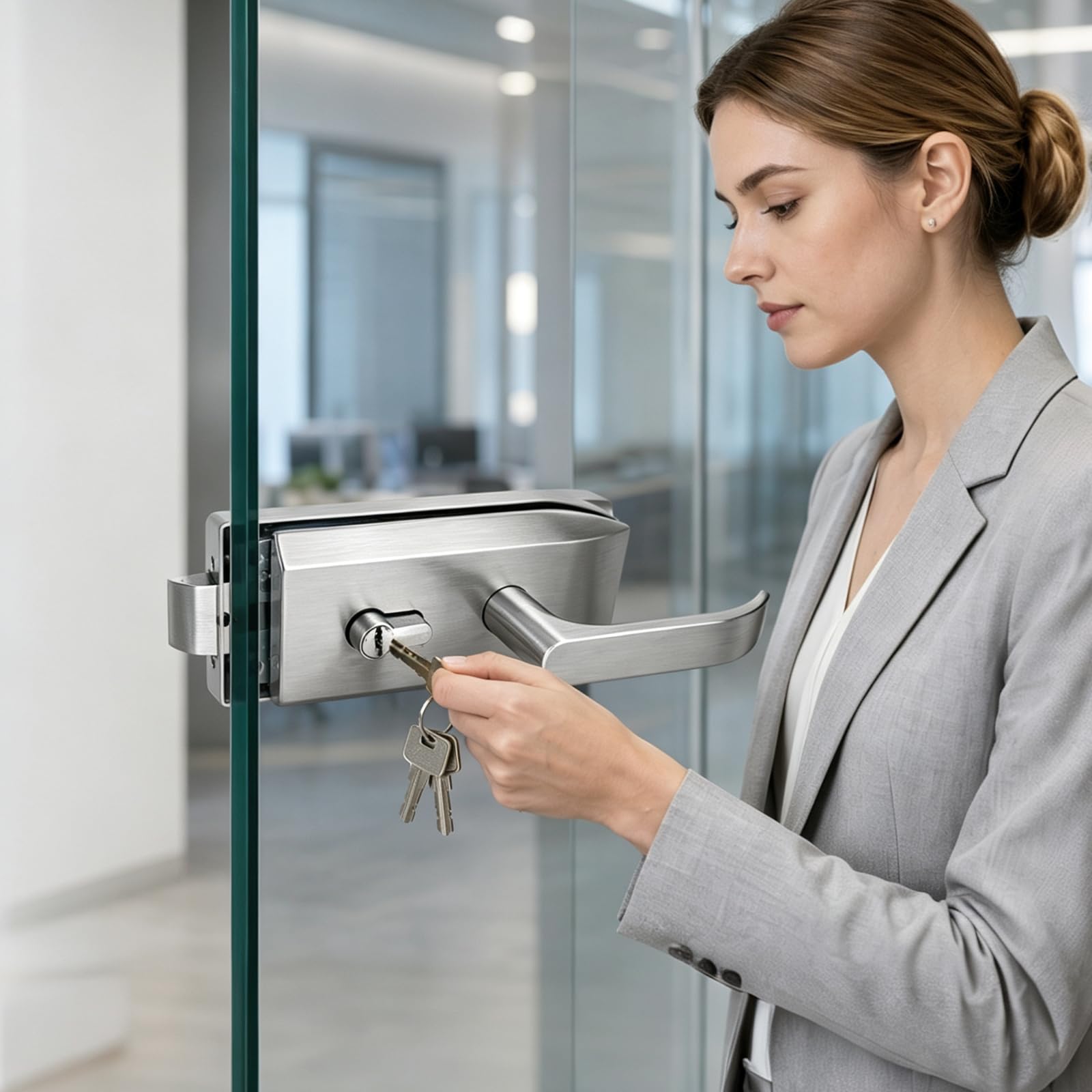 Serrure de porte en verre en acier inoxydable avec poignée coulissante et 3 clés pour bureau, salle de bain, balcon, ferrure de porte en verre pour épaisseur de verre de 8 à 12 mm, espace de