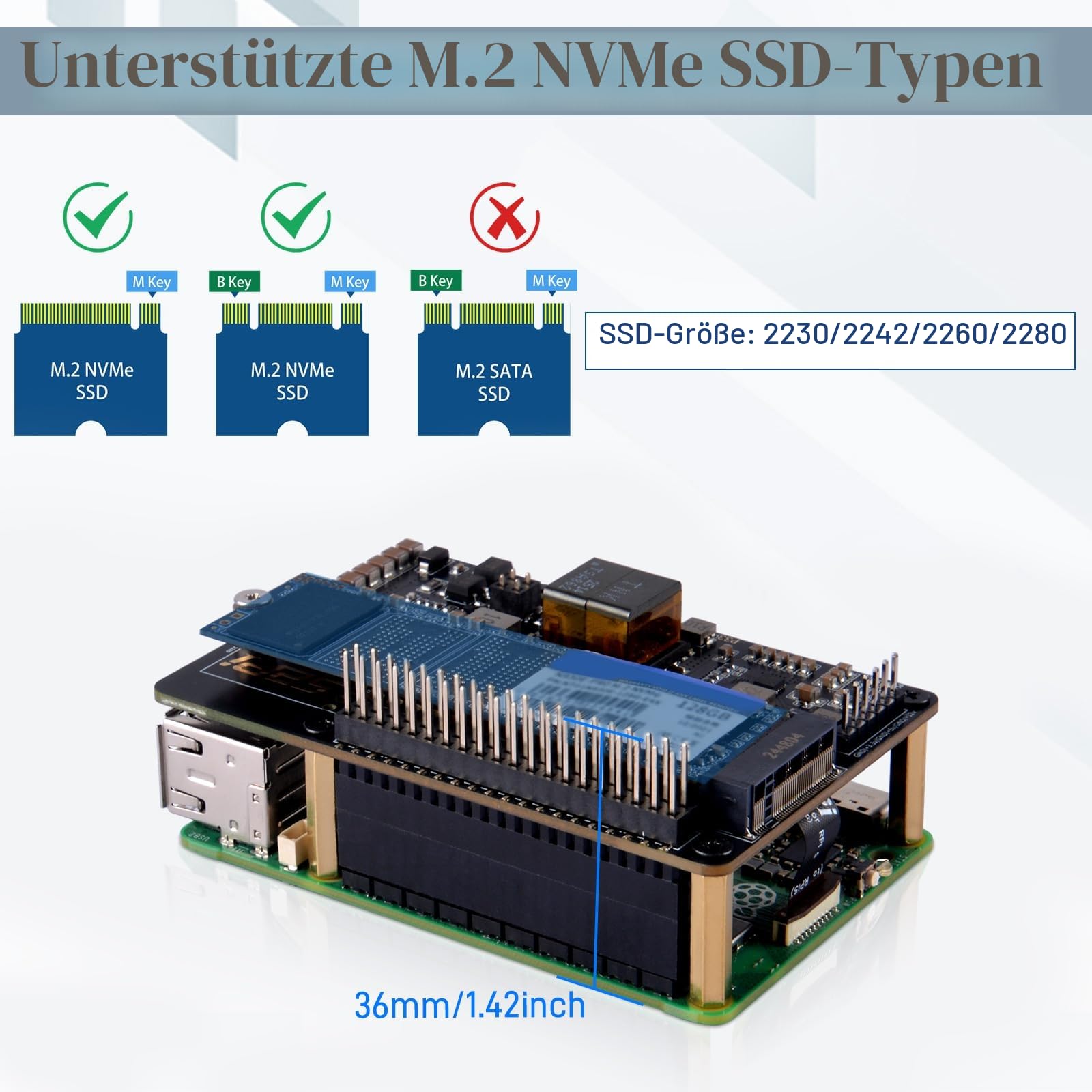 GeeekPi P33 M.2 NVME M-Key PoE+ Hat für Raspberry Pi 5, mit offiziellem Pi 5 Active Cooler und Aluminiumgehäuse, unterstützt M.2 NVMe SSD 2230 2242 2260 2280