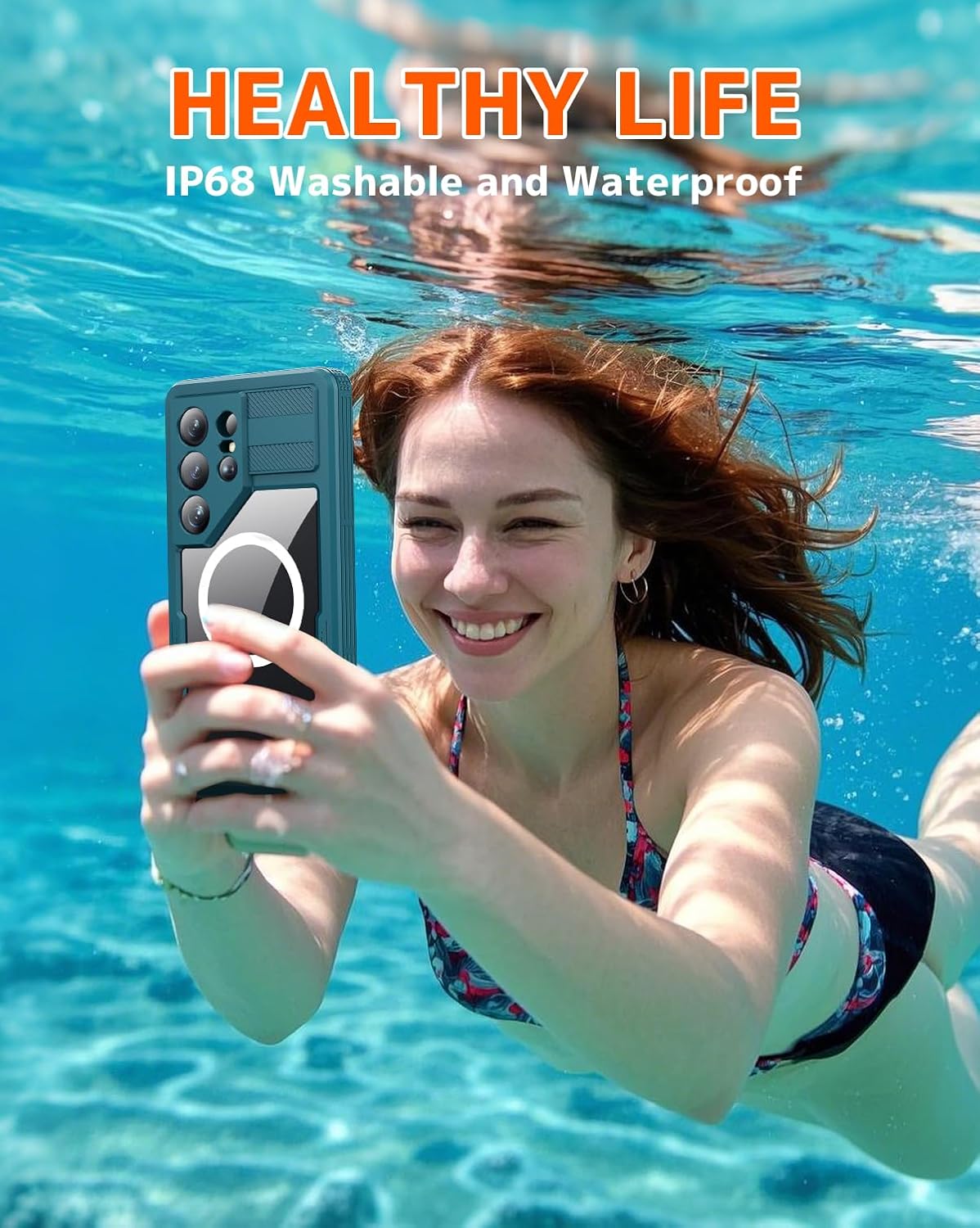 NINKI Magnetic for Samsung Galaxy S26 Ultra Case Waterproof with Screen Protector & Strap,IP68 Transparent Magnet Phone Cover for Samsung S26 Ultra Case Waterproof Magnetic - Clear Blue