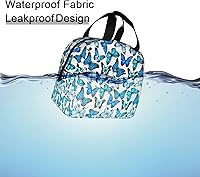 Vista 5 de Lonchera térmica para mujer con estampado de mariposa azul, térmica, impermeable, reutilizable, con bolsillo grande para el trabajo, oficina, picnic