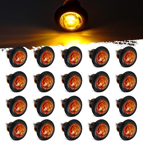 Partsam 20 luces LED ámbar de 3/4 pulgadas con enchufe, mini indicadores redondos sellados de 3/4 pulgadas, luces de parrilla para camión, remolque,