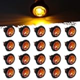 20x 3/4 inch Amber LED Side Marker Clearance Light with Plug, Sealed Mini Round 3/4