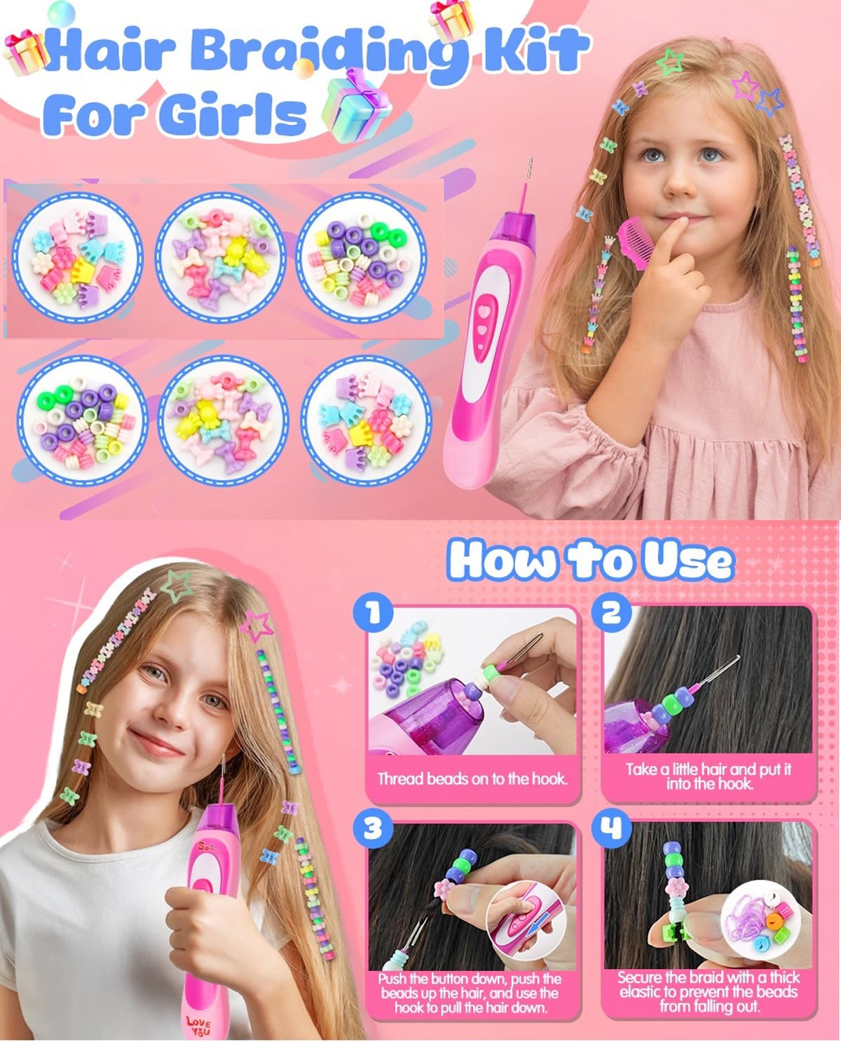 Macchina Infila Perline Bambini Set Parrucchiera Bambina Accessori Capelli Bambina Perline Treccine Capelli Bambina Crea Bracciali Perline per Capelli per Trecce Macchinetta per Perline Decora Fashion