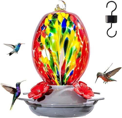 Miniatura 54 de Muse Garden - Comedero de vidrio soplado de 27 onzas para colibríes para exteriores; regalo p/mamá, mujeres, abuelos, decoración de jardín p/colgar