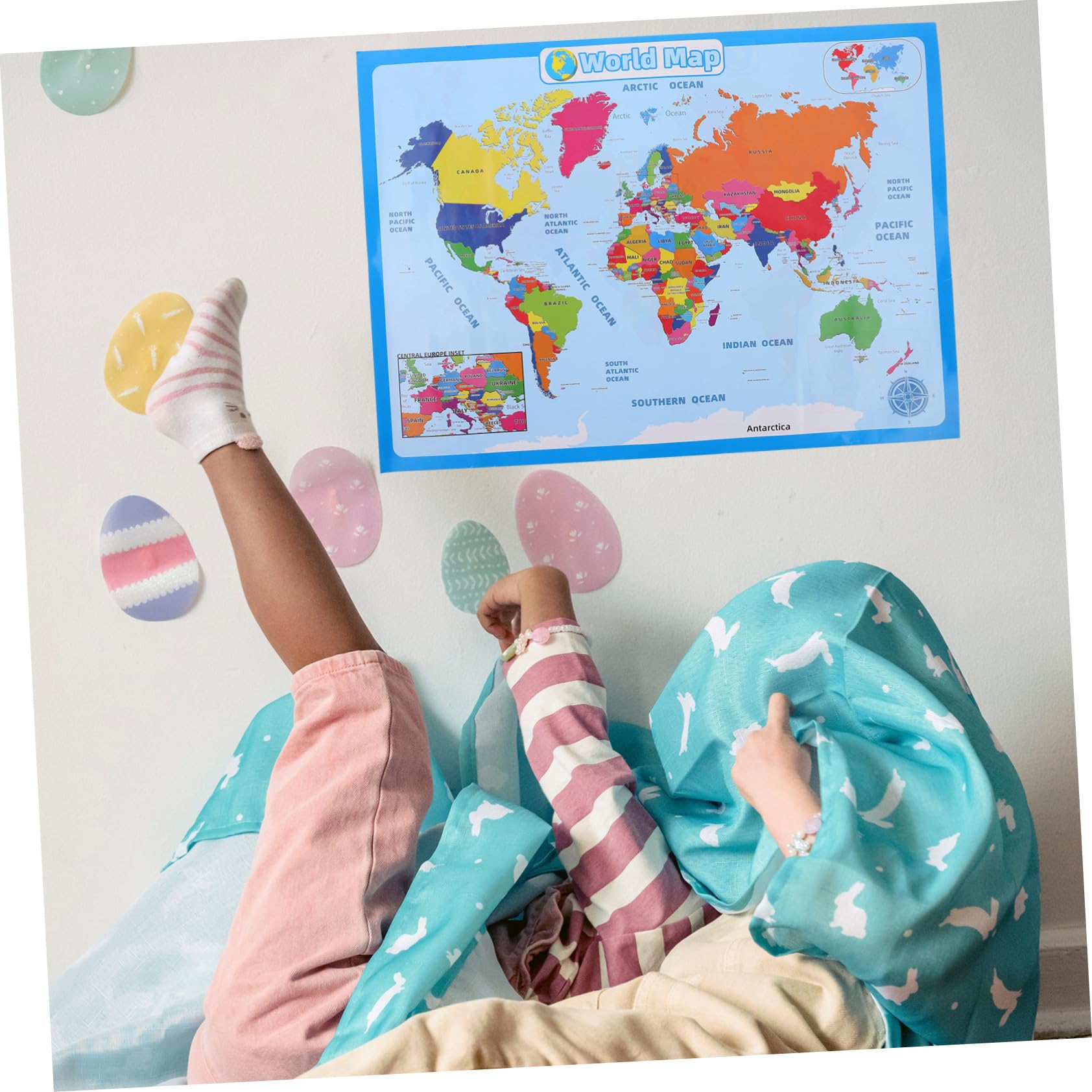 TEHAUX 3blätter Weltkarte Junge Mädchen Lernposter Abwischbar Leicht Kompakt Für Kindergarten Schule Fördert Interesse Wissen Über Länder Bunte Designs Für Spielerisches Lernen