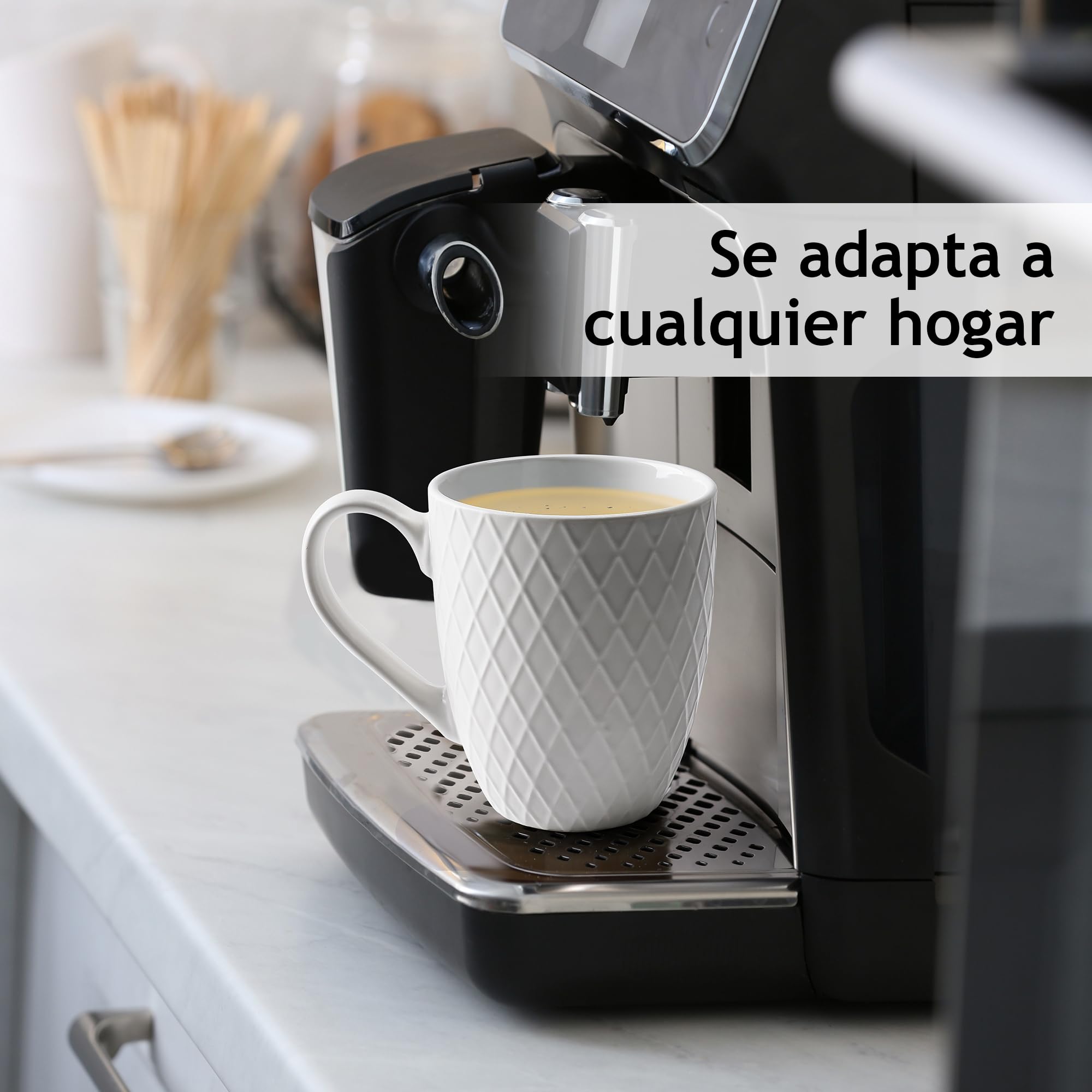 MIAMIO - Tazas grandes de café (6 × 350 ml), set de 6 - Palmanova (Blanco) | Tazas grandes de cerámica para cappuccino, té y latte macchiato; set de 6 tazas de café, todas aptas para lavavajillas