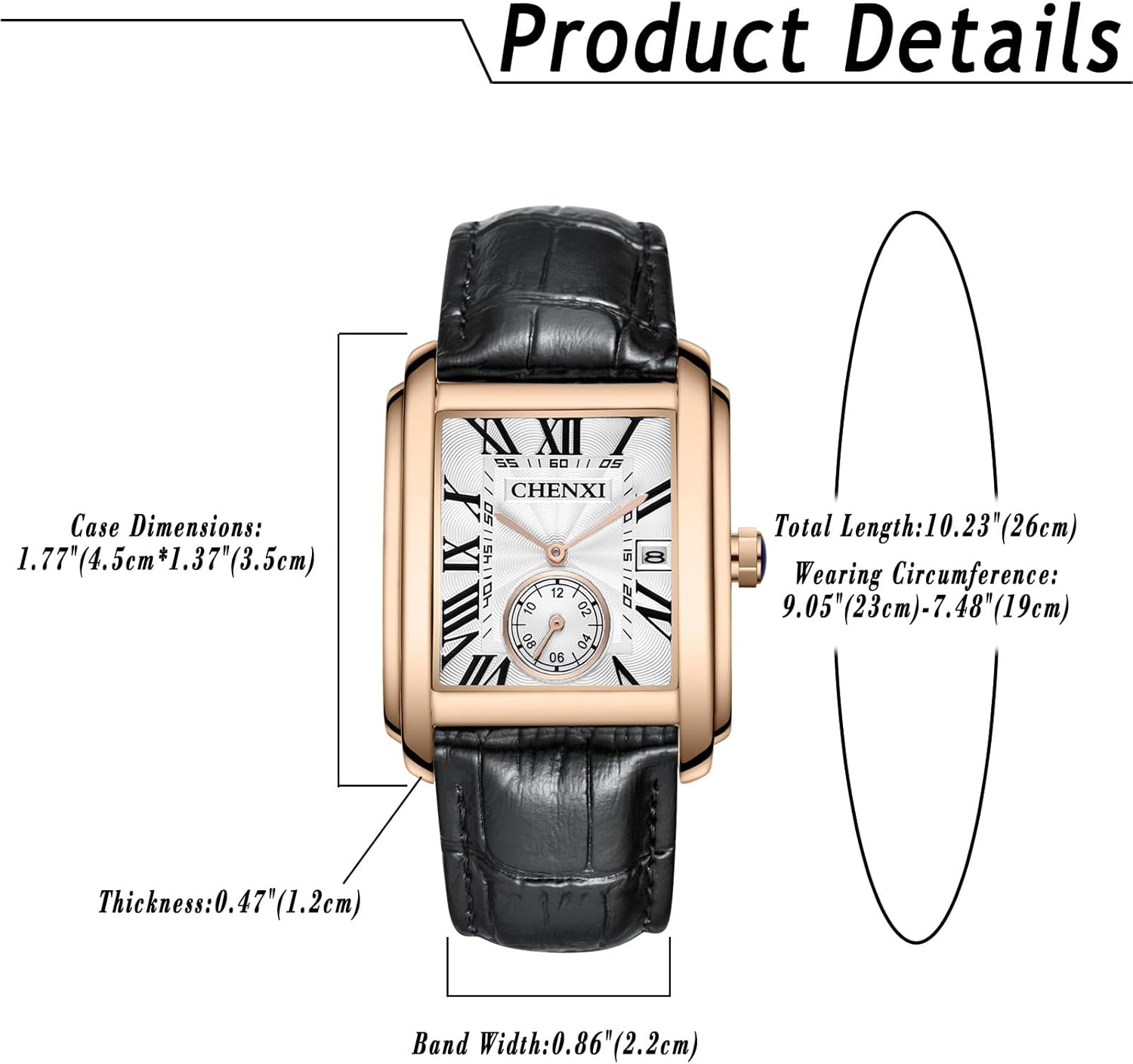 Avaner Men's Square Watches Vintage Leather Analog Quartz Dress Wristwatch with Calendar - Image 7