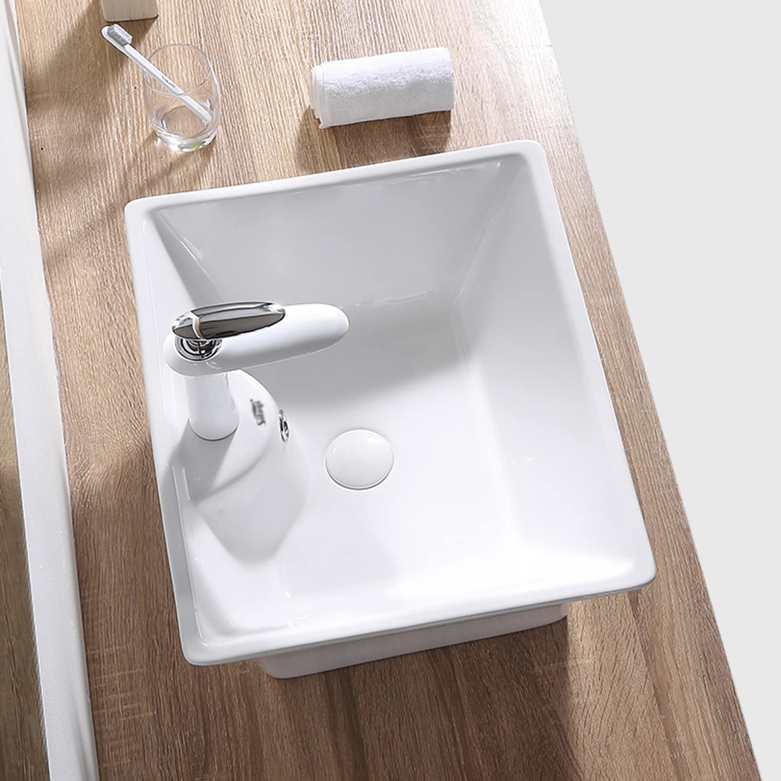 Umywalka Nablatowa, Ceramiczna, 19,4" X 16". Prostokątna Umywalka Nablatowa, Nowoczesna Porcelanowa Umywalka Łazienkowa Z Umywalką Nablatową.