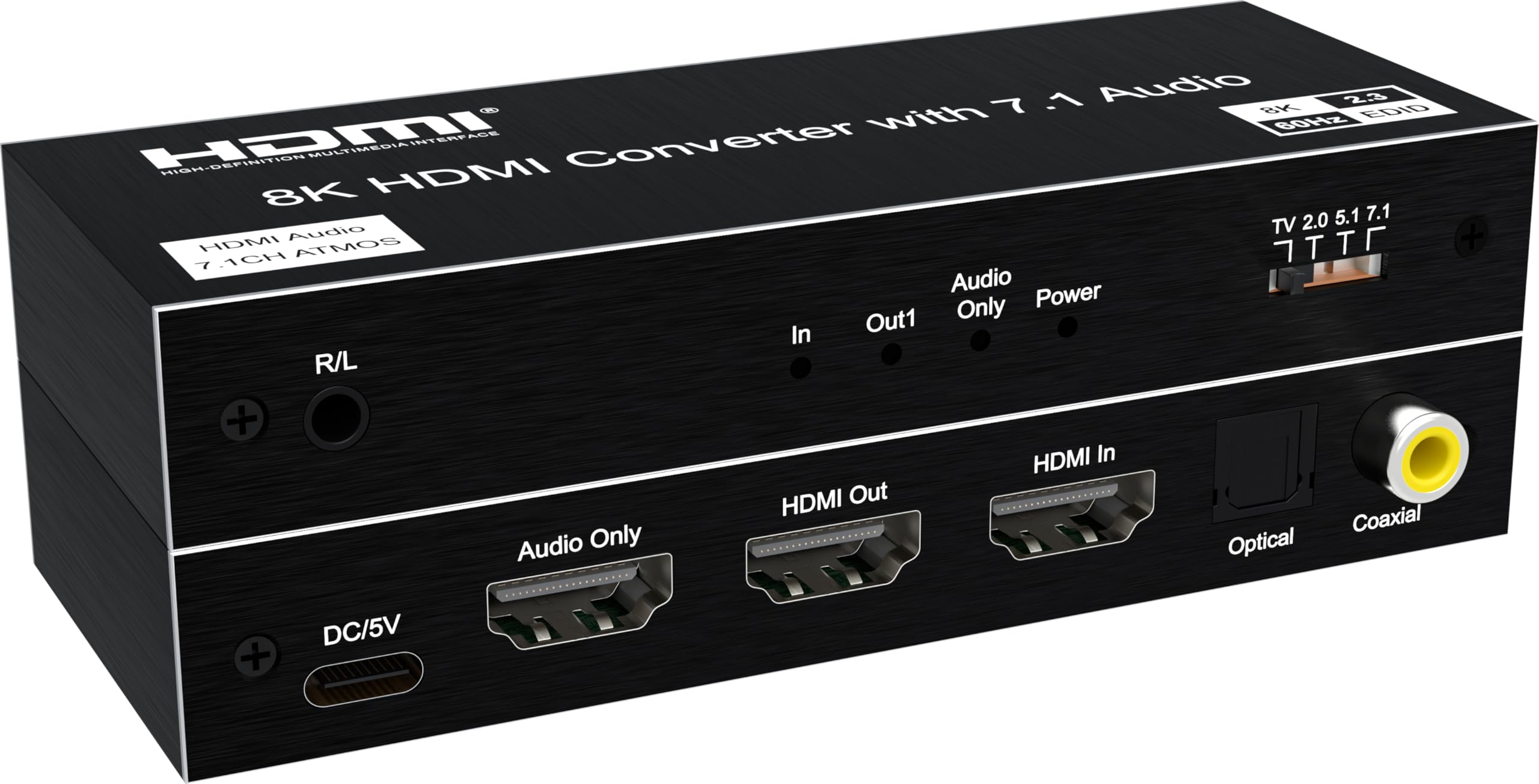 PremiumCord Extracteur Audio HDMI HDR10, Sorties Jack Stéréo, SPDIF, RCA, HDMI, UHD 8K 4320p 60Hz, 4K 2160p 120Hz, Full HD 1080p, 40Gbps, Vrr, DTS, Dolby Atmos, Boîtier Métallique, Couleur Noir